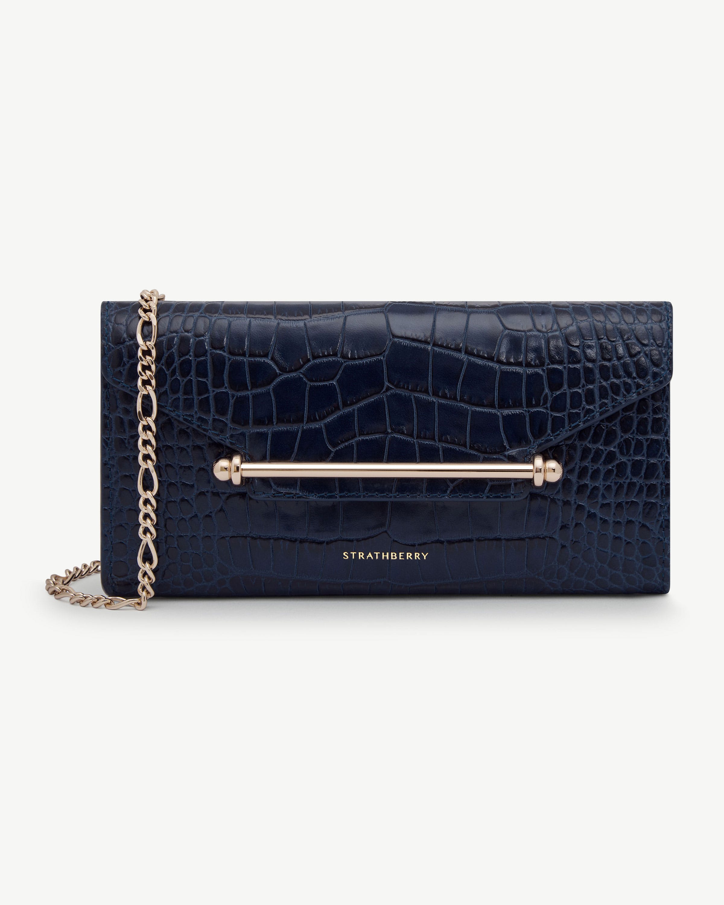 Multrees Chain Wallet — Navy Croc-Embossed Leather