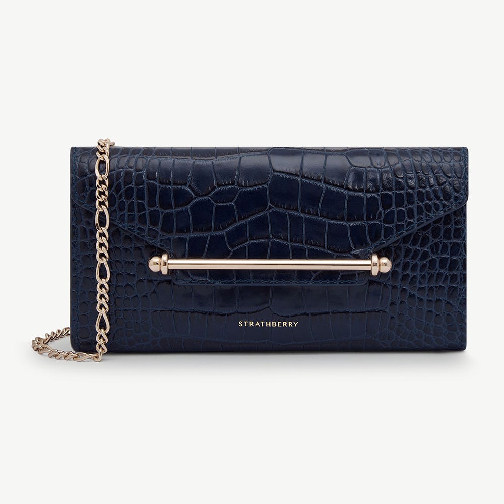 Multrees Chain Wallet — Navy Croc-Embossed Leather