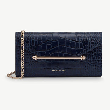 Multrees Chain Wallet — Navy Croc-Embossed Leather