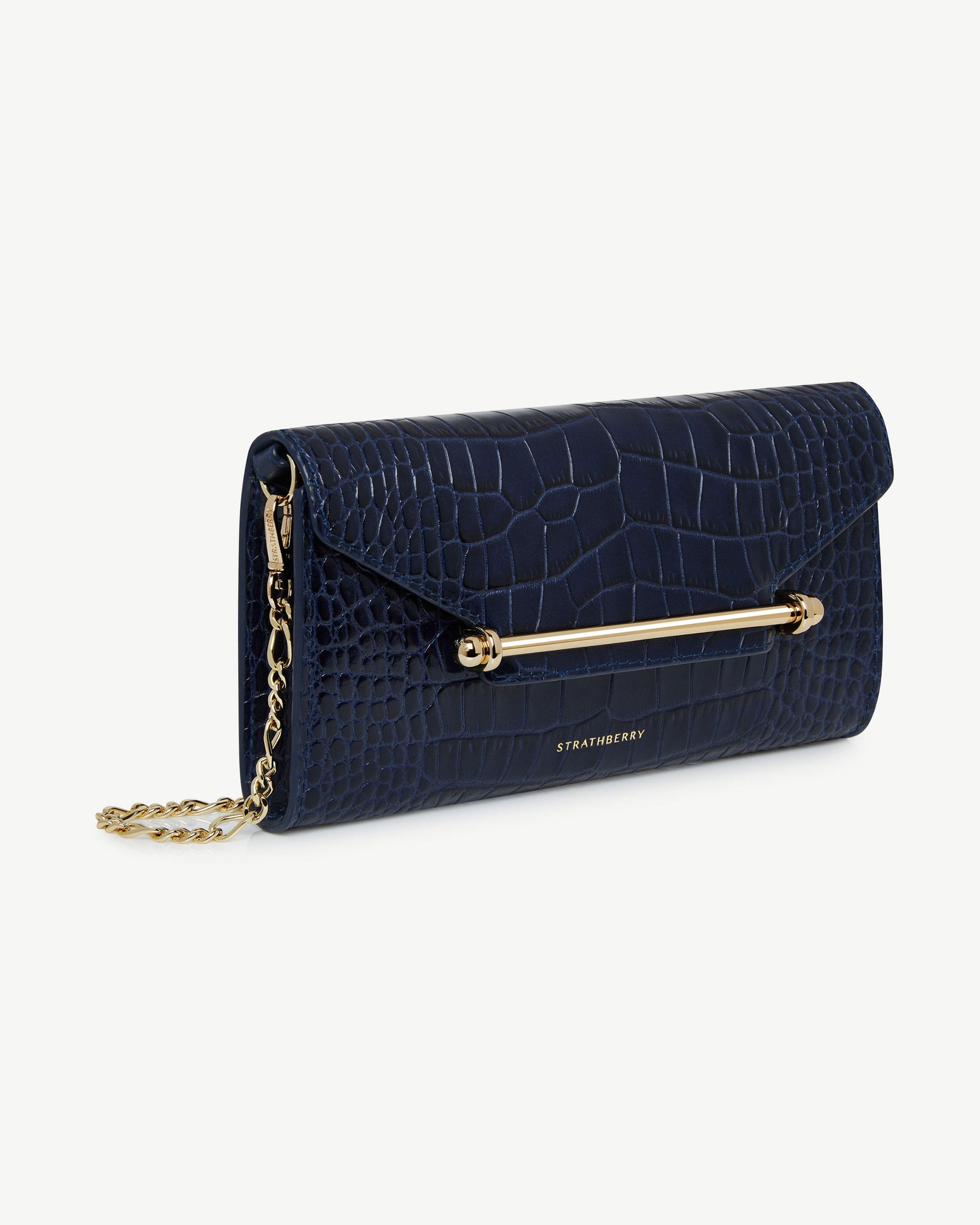 Multrees Chain Wallet — Navy Croc-Embossed Leather
