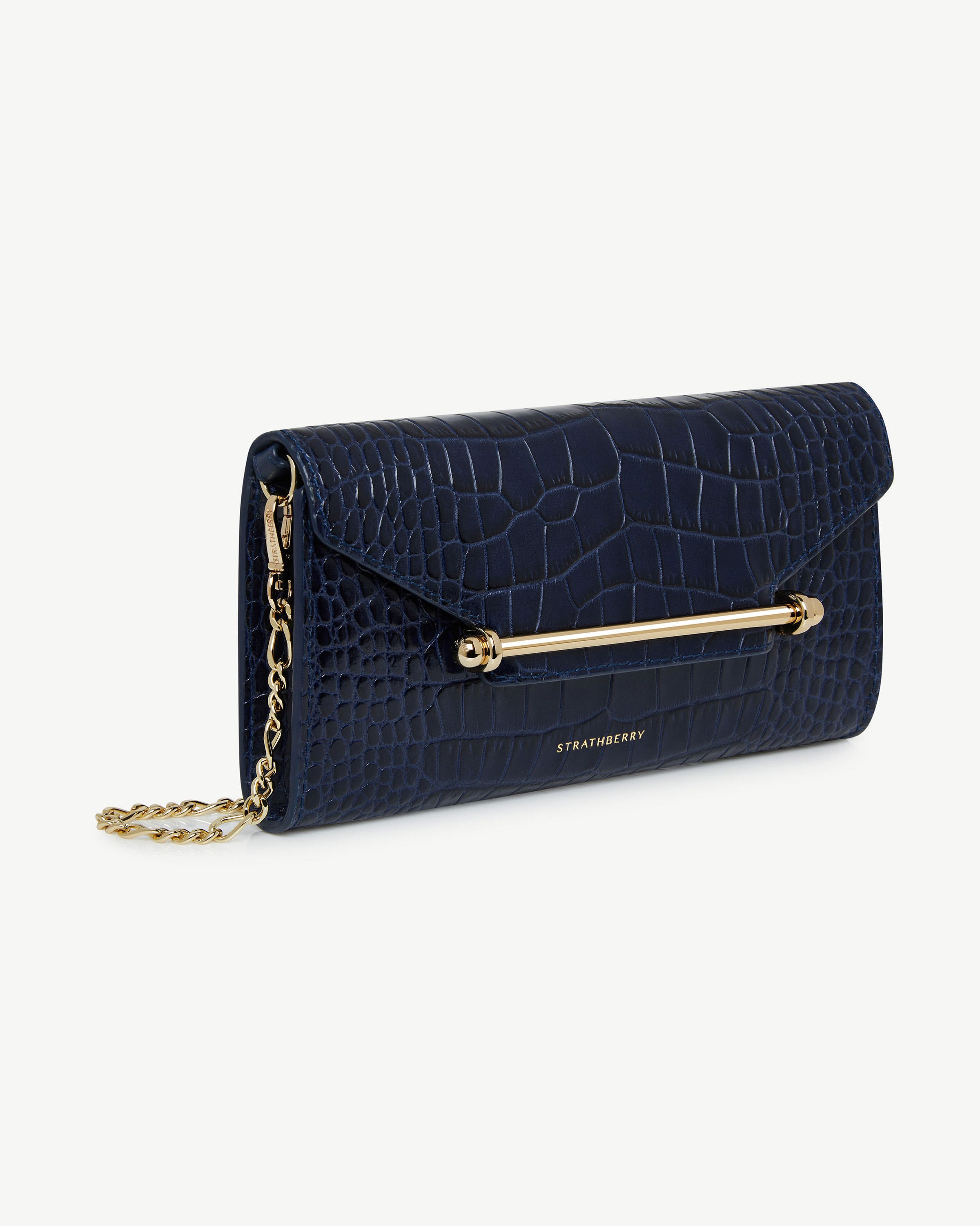 Multrees Chain Wallet — Navy Croc-Embossed Leather