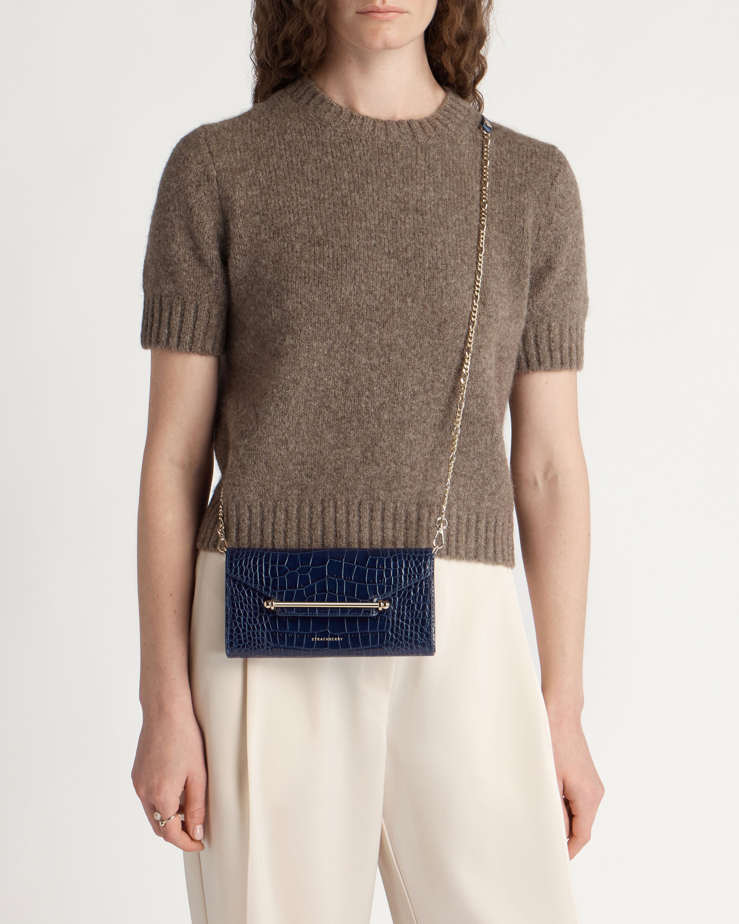 Multrees Chain Wallet — Navy Croc-Embossed Leather