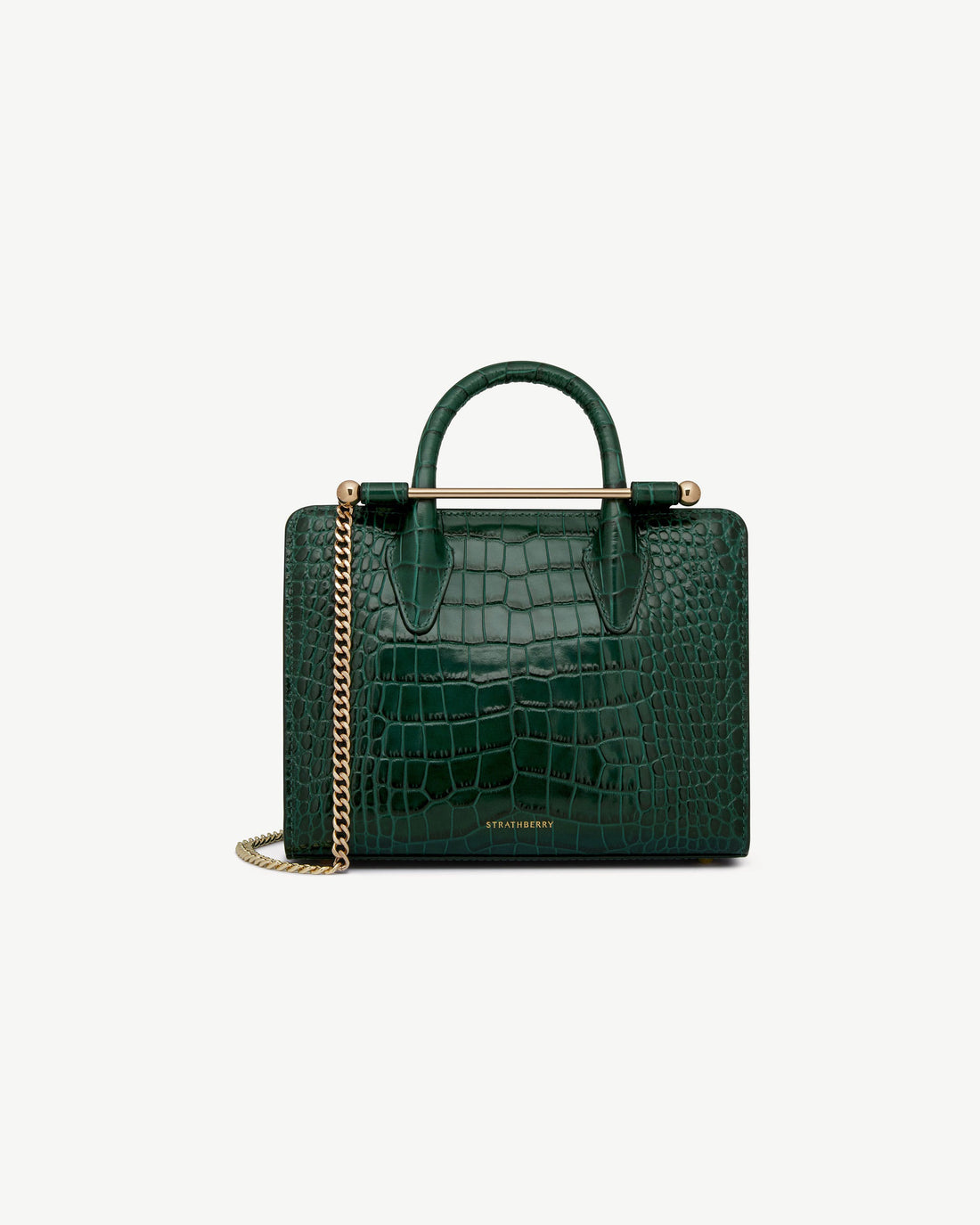 Mini Tote — Bottle Green Croc-Embossed Leather