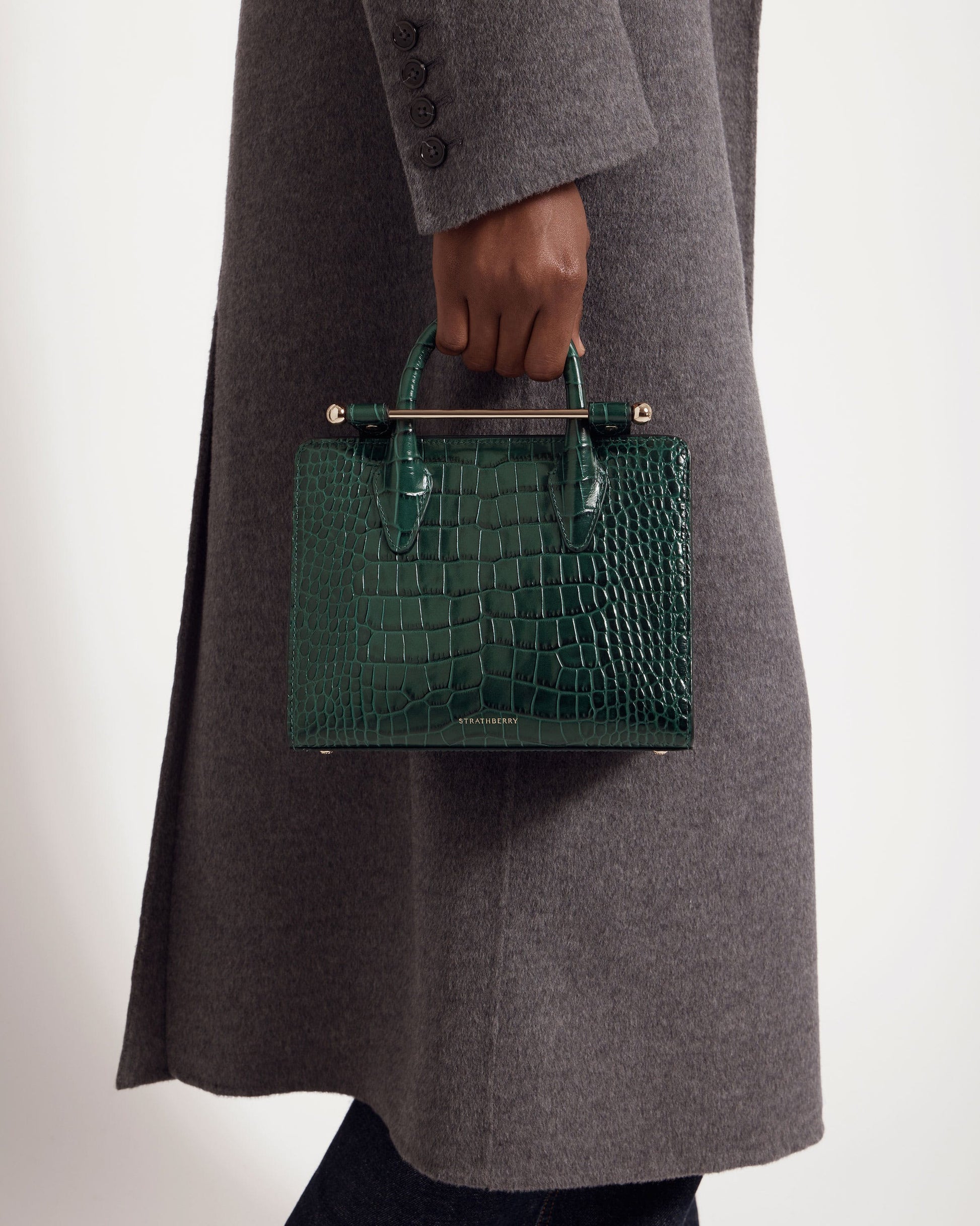 Mini Tote — Bottle Green Croc-Embossed Leather