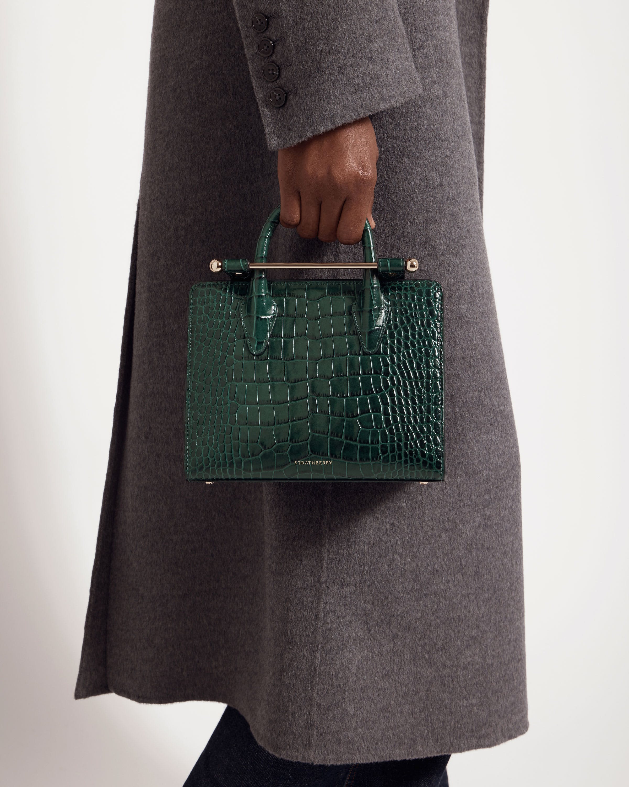 Mini Tote — Bottle Green Croc-Embossed Leather