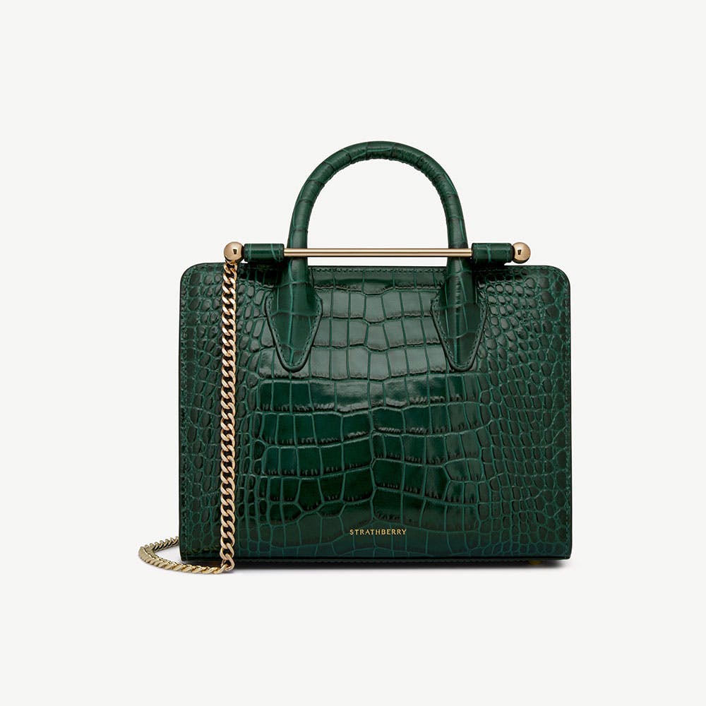 Mini Tote — Bottle Green Croc-Embossed Leather