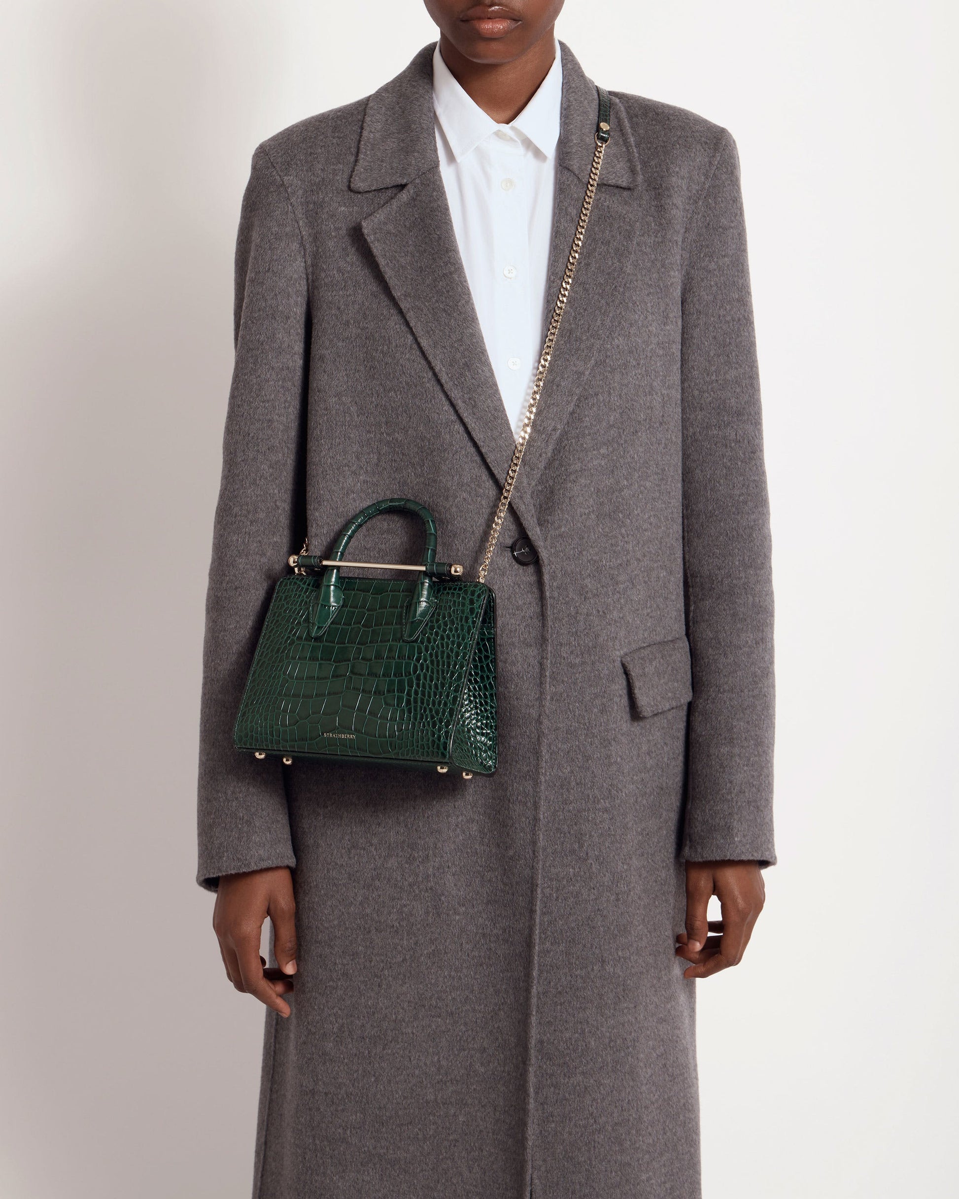 Mini Tote — Bottle Green Croc-Embossed Leather