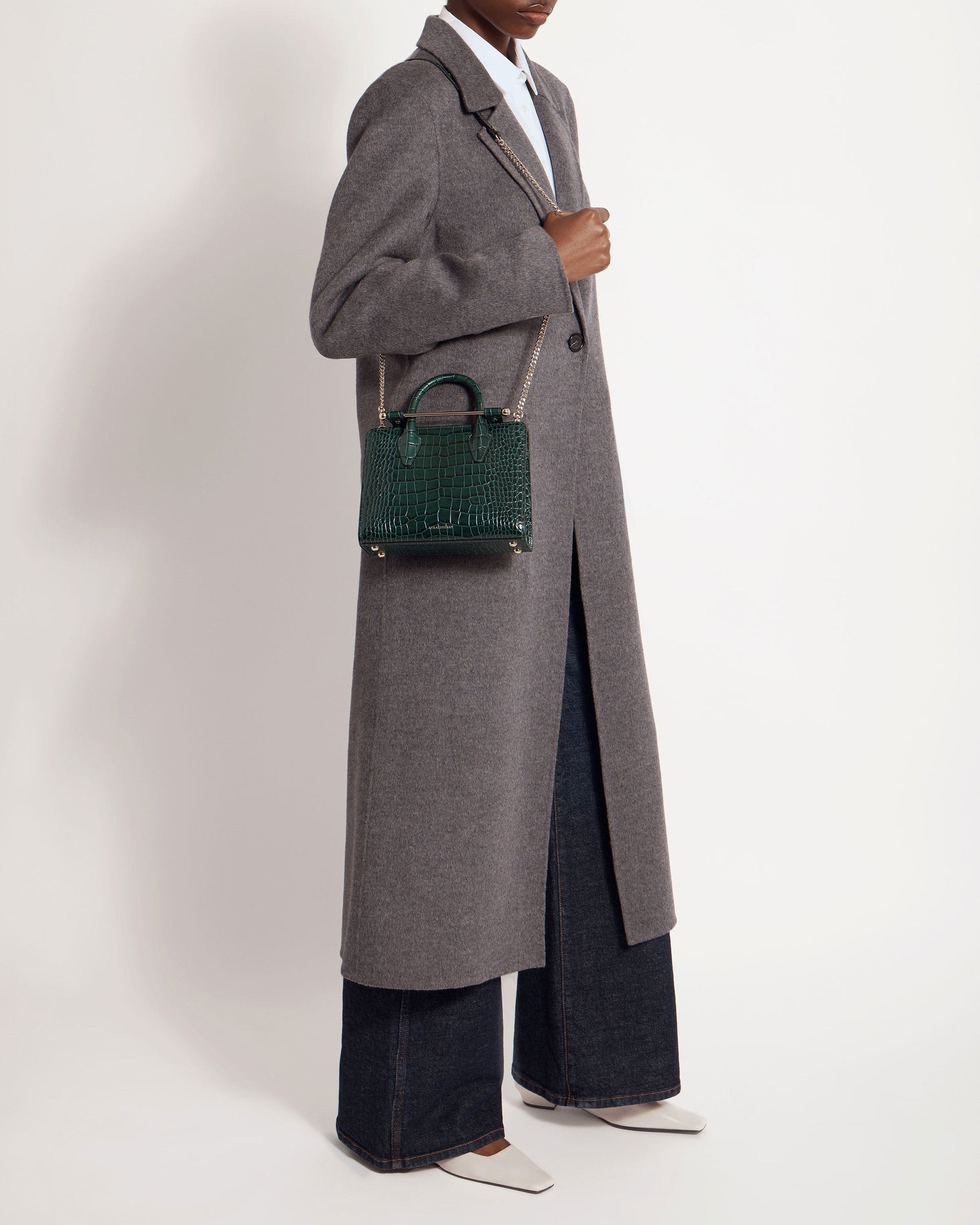 Mini Tote — Bottle Green Croc-Embossed Leather