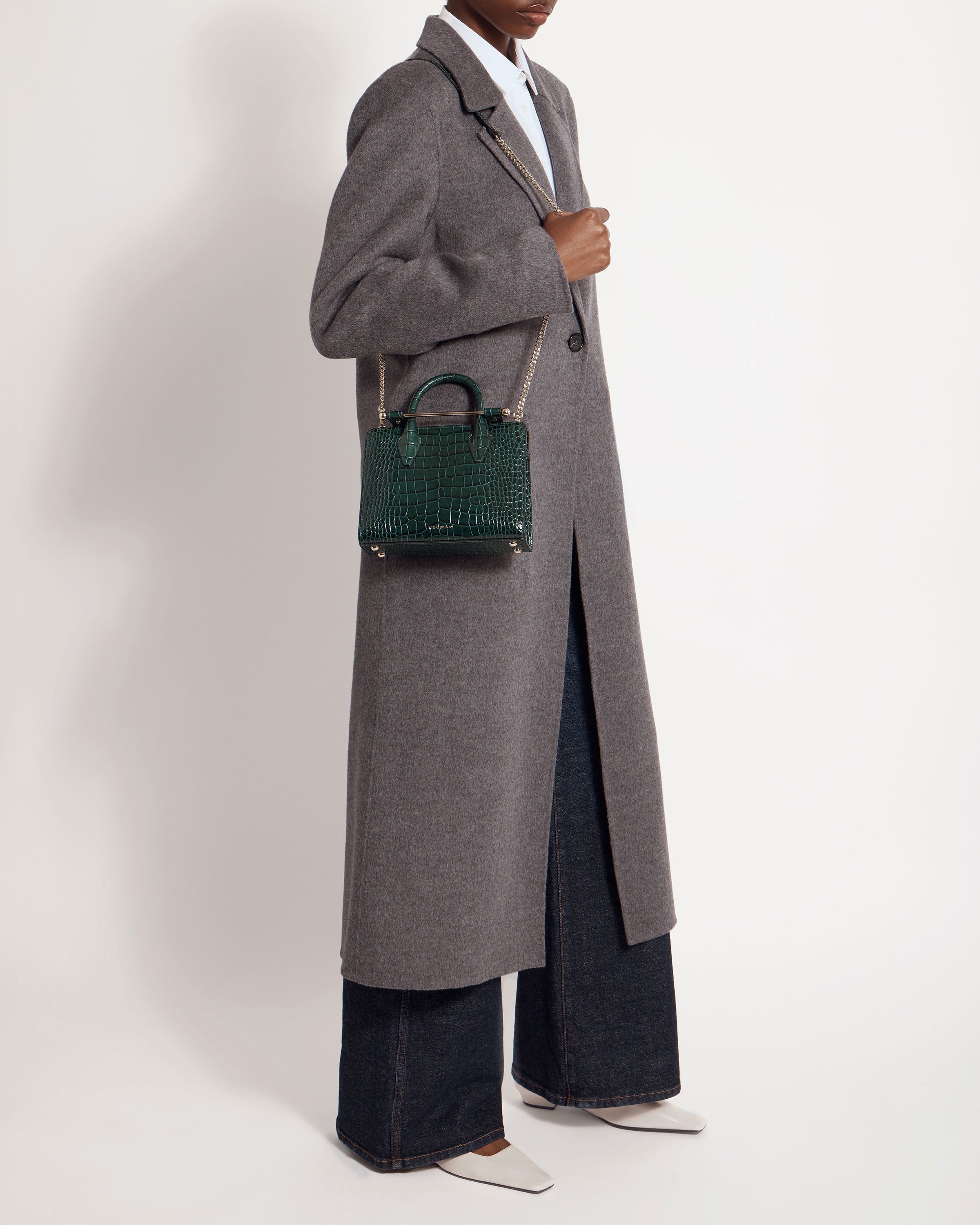 Mini Tote — Bottle Green Croc-Embossed Leather