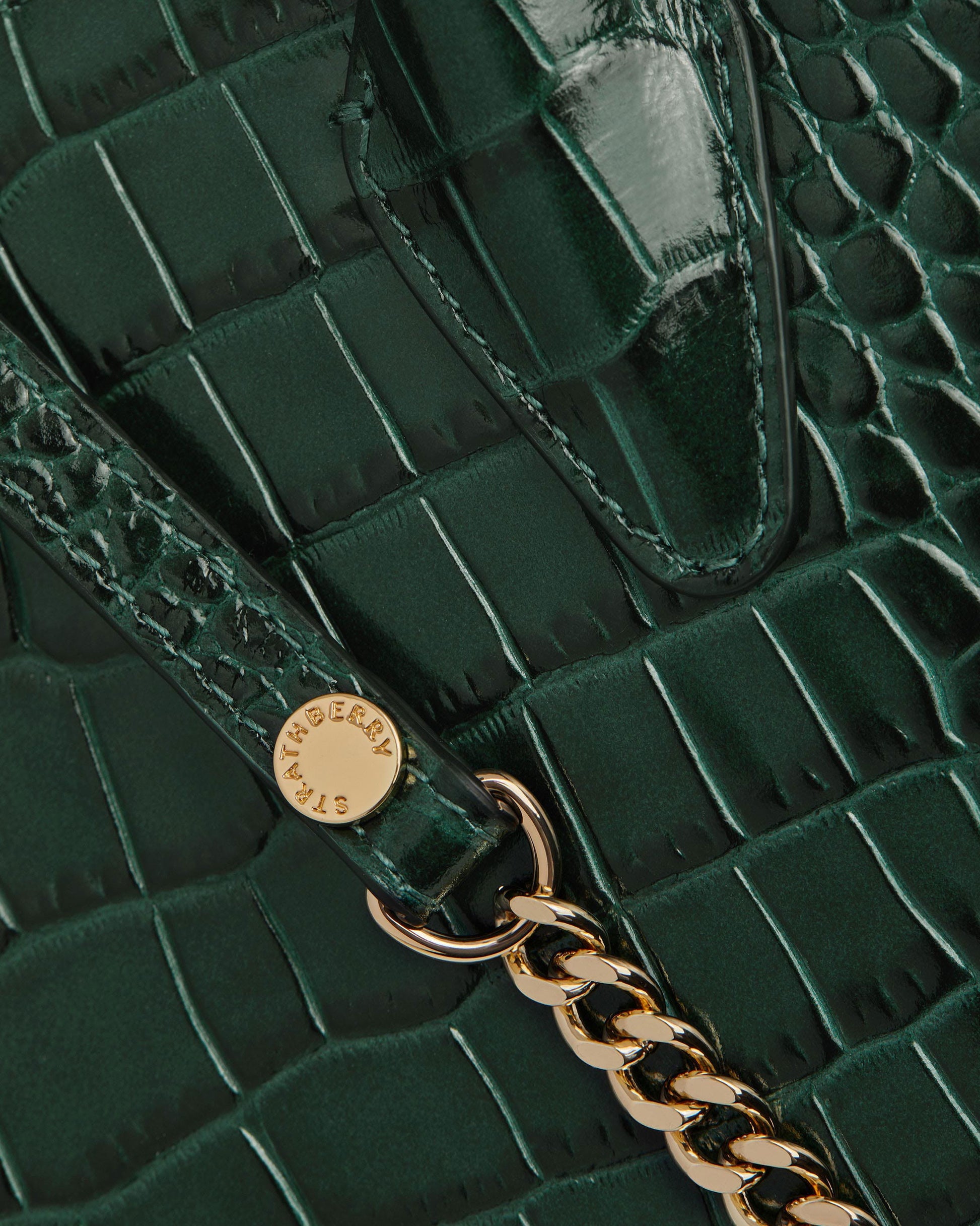 Mini Tote — Bottle Green Croc-Embossed Leather