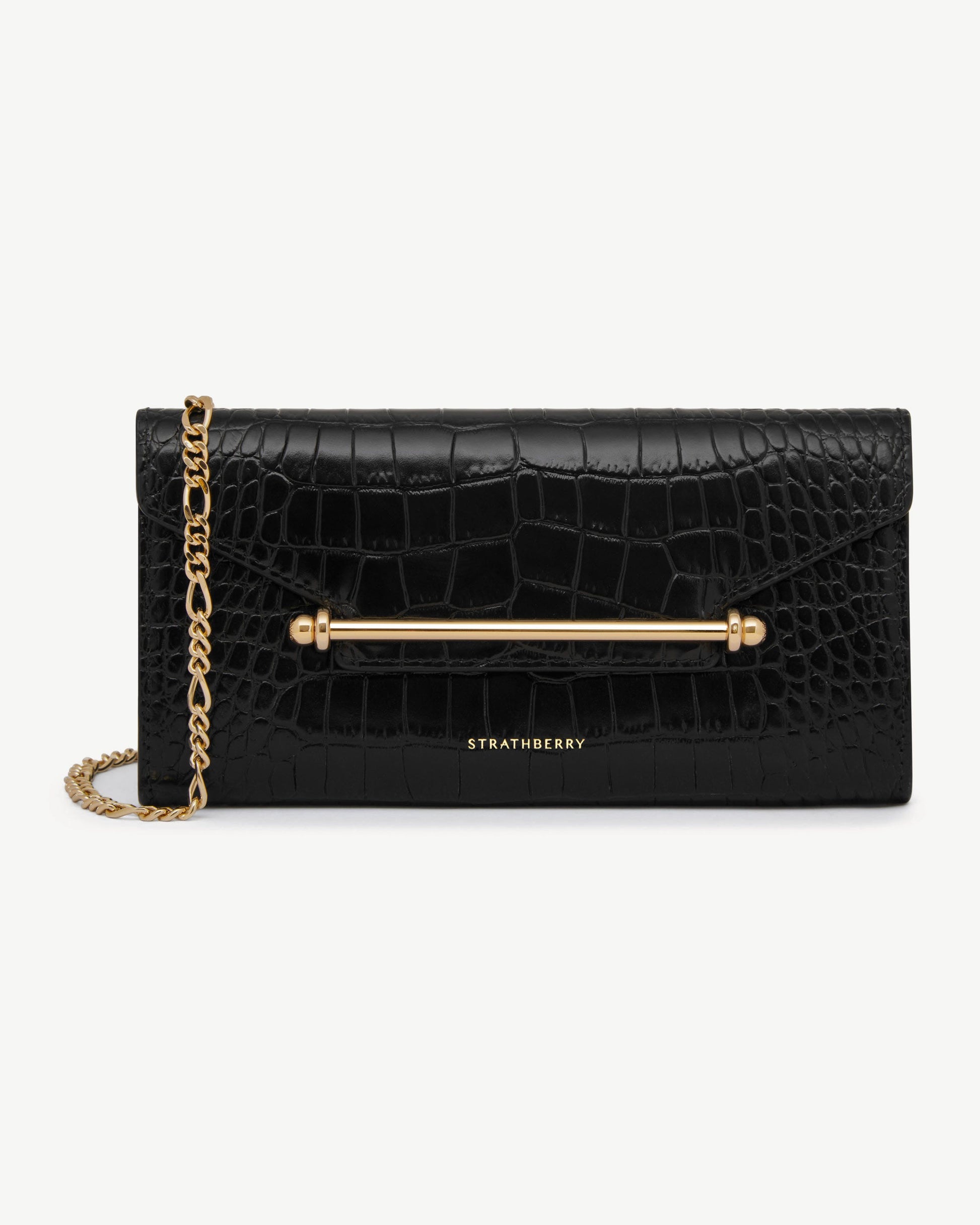 Multrees Chain Wallet — Black Croc-Embossed Leather