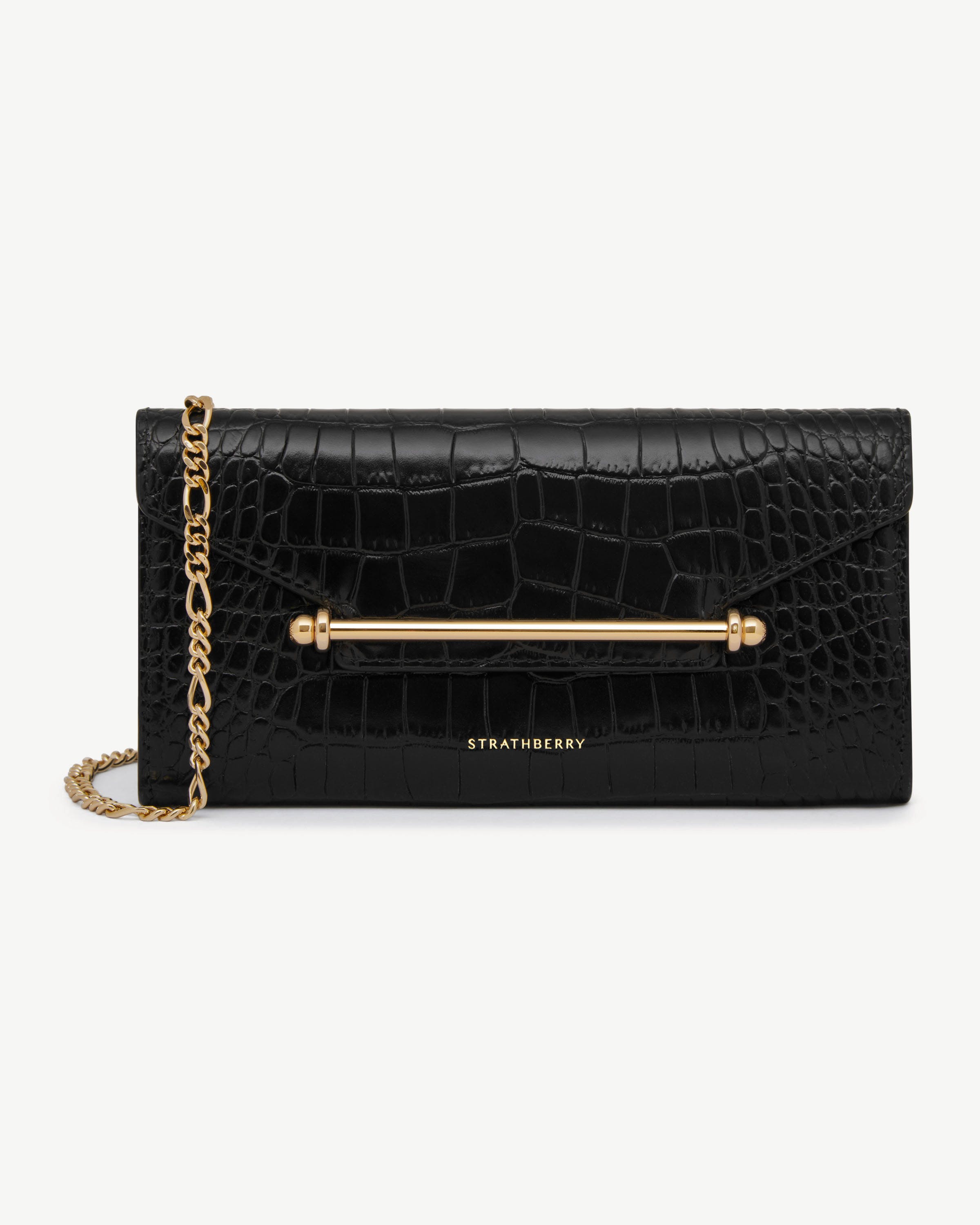 Multrees Chain Wallet — Black Croc-Embossed Leather