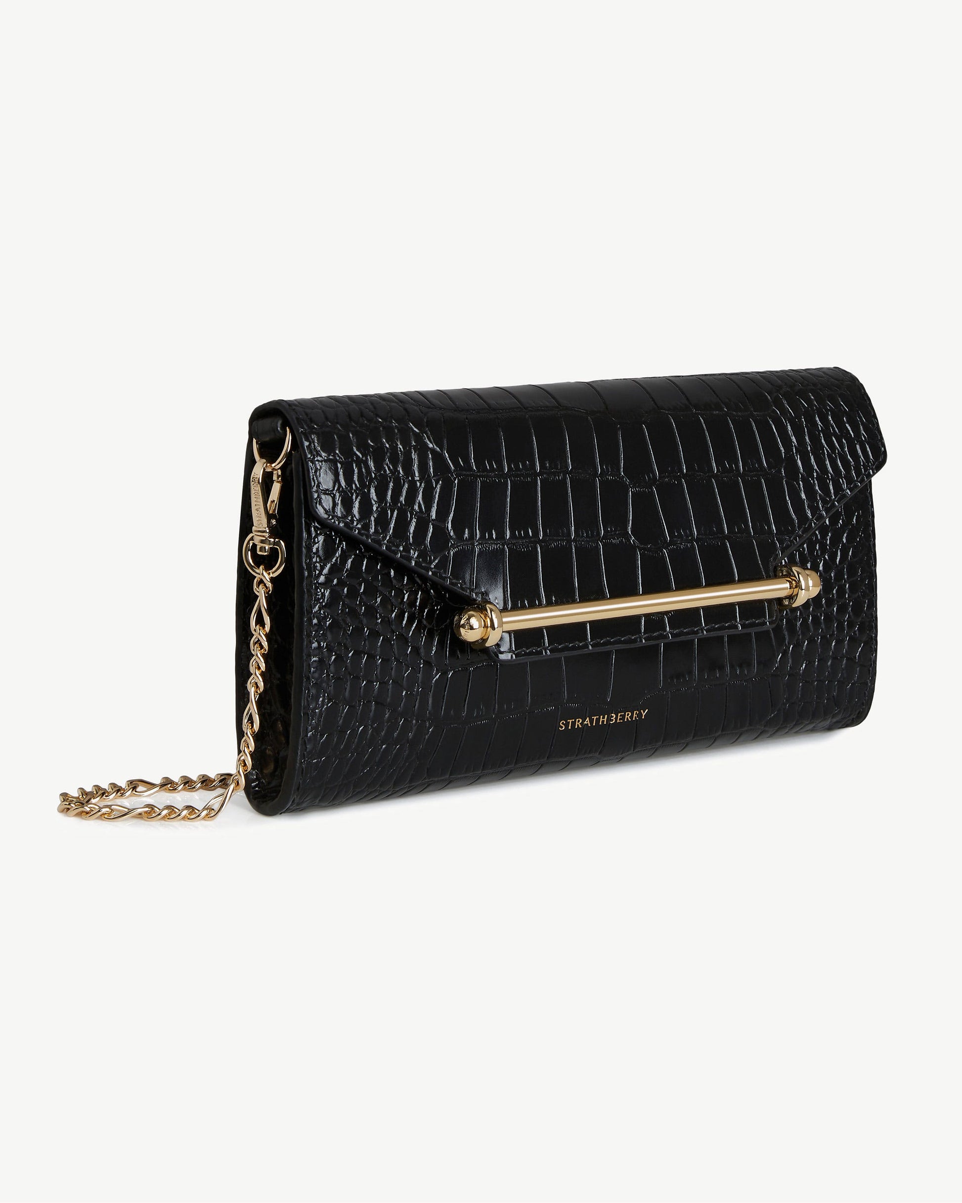 Multrees Chain Wallet — Black Croc-Embossed Leather