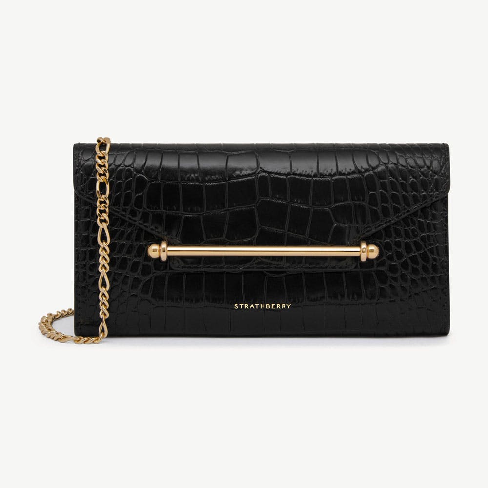 Multrees Chain Wallet — Black Croc-Embossed Leather
