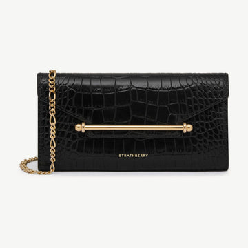 Multrees Chain Wallet — Black Croc-Embossed Leather