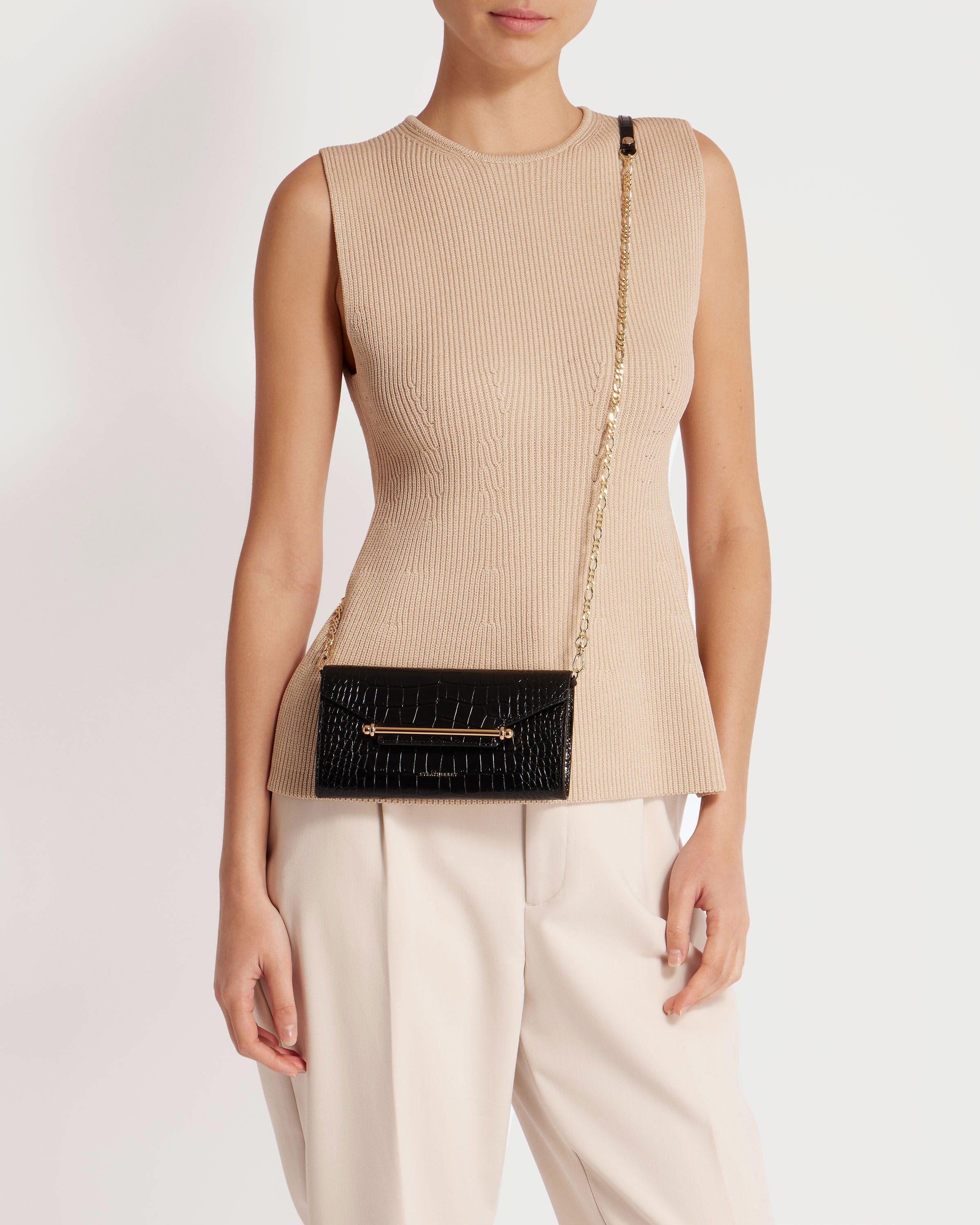 Multrees Chain Wallet — Black Croc-Embossed Leather