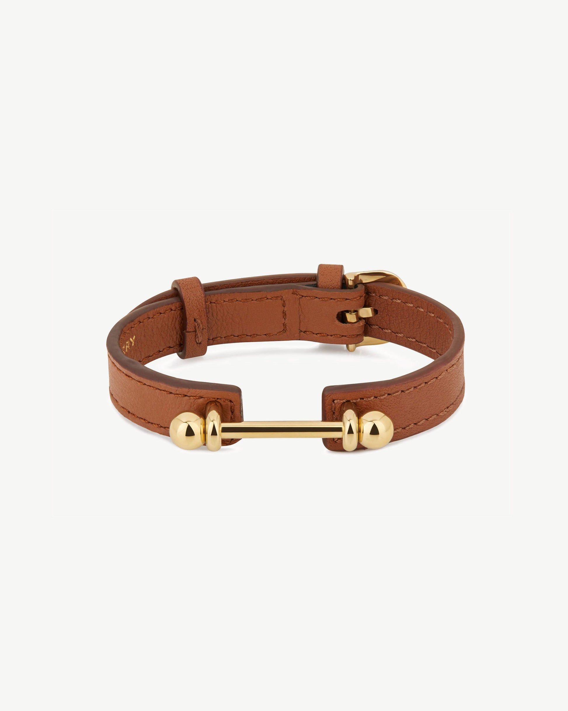 Music Bar Bracelet — Chestnut Leather & 22-Carat Gold