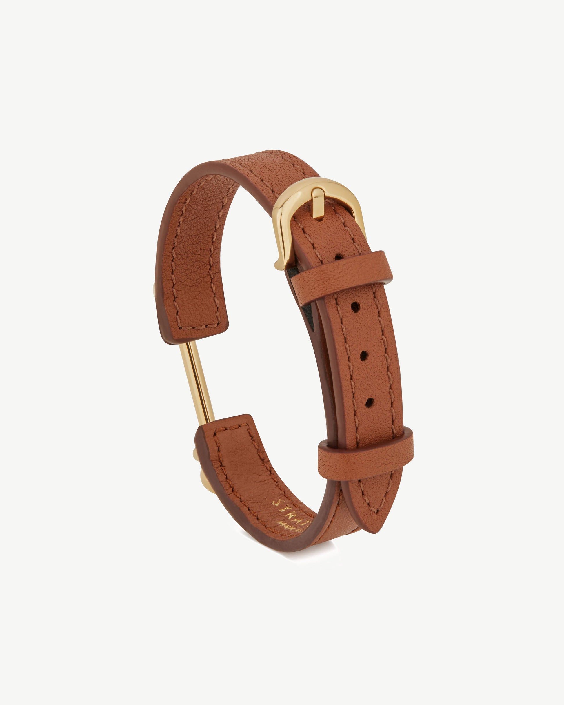 Music Bar Bracelet — Chestnut Leather & 22-Carat Gold