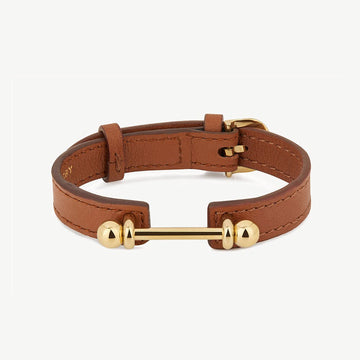 Music Bar Bracelet — Chestnut Leather & 22-Carat Gold