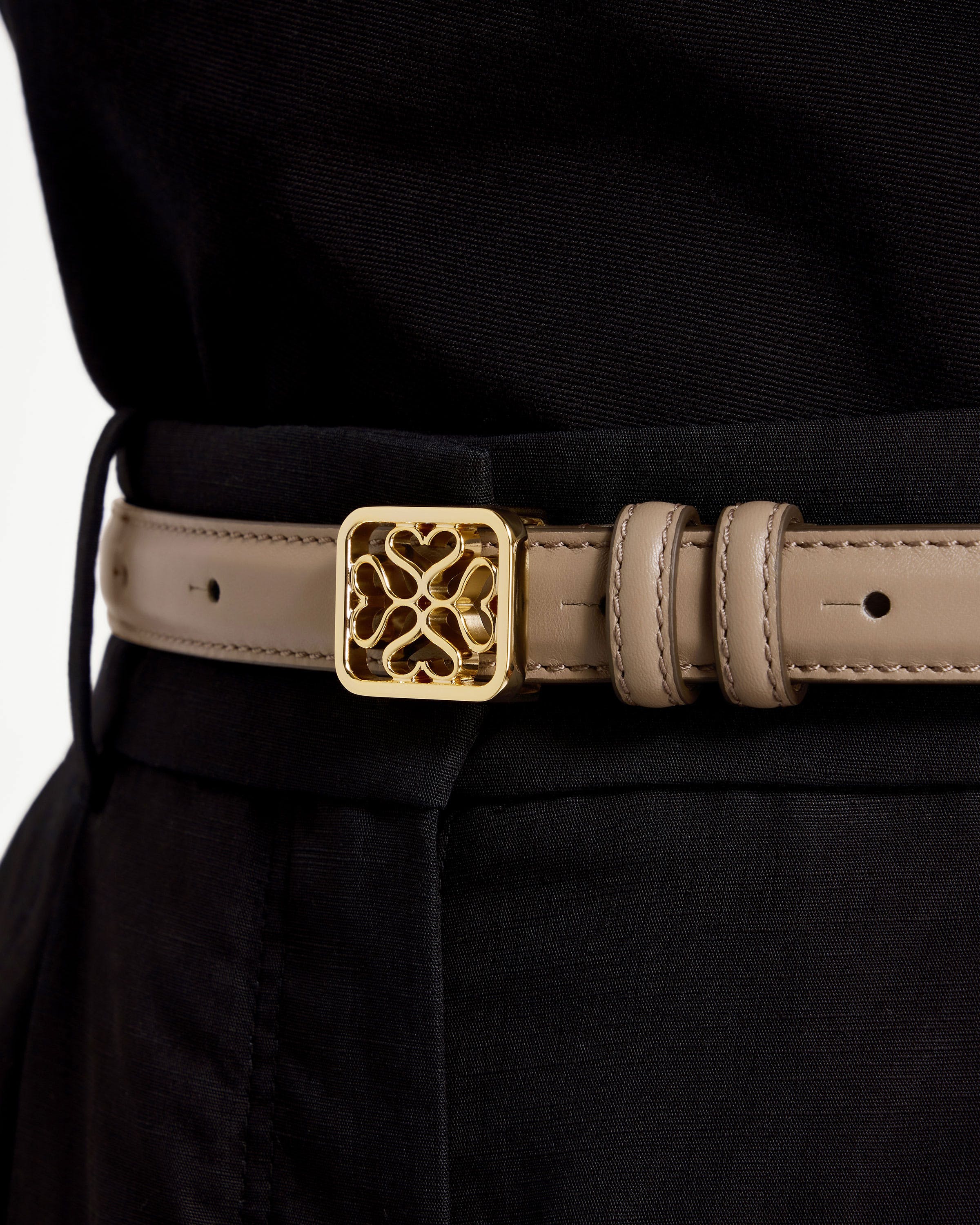 Strathberry Monogram Thin Buckle Belt in Macadamia