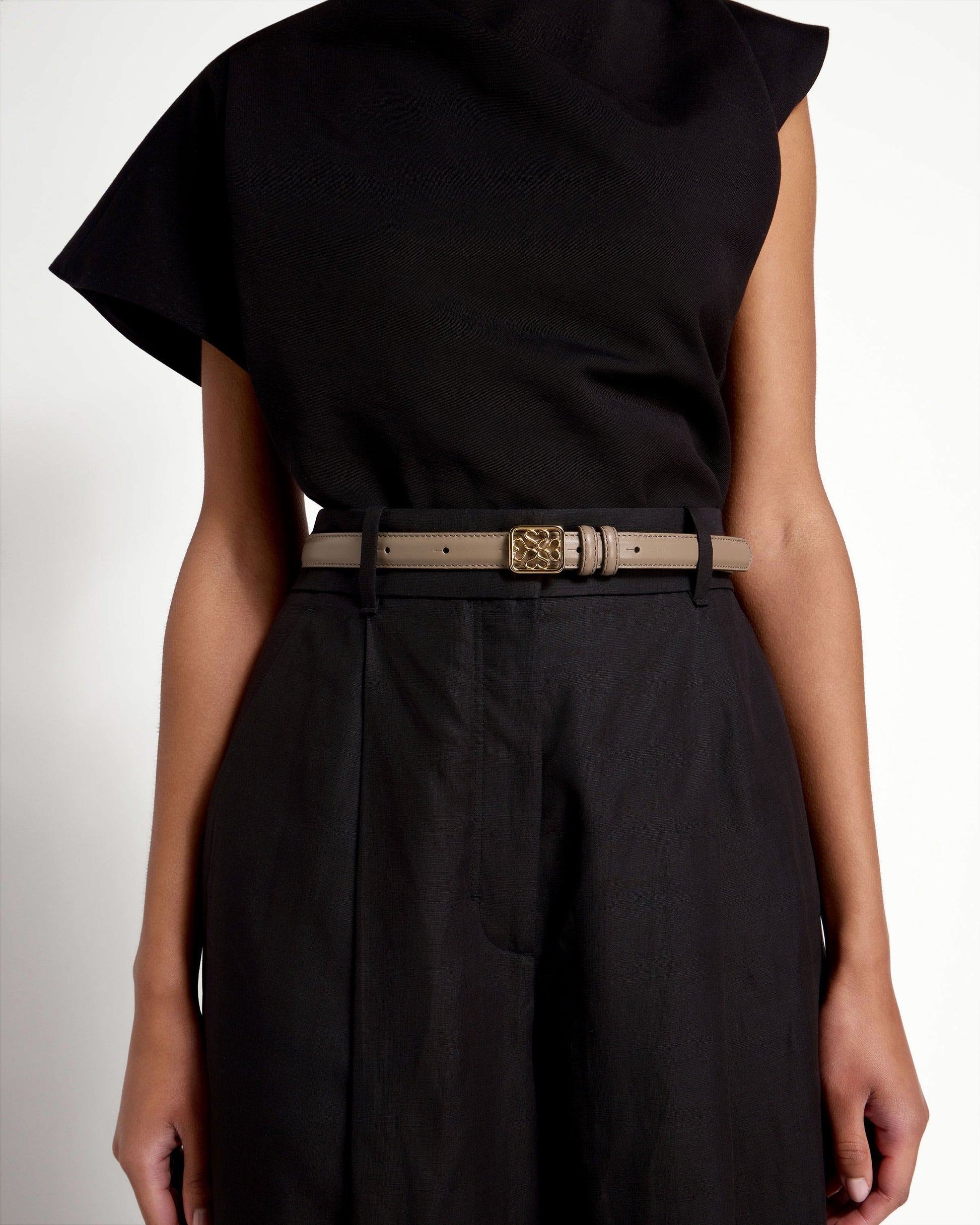 Strathberry Monogram Thin Buckle Belt in Macadamia