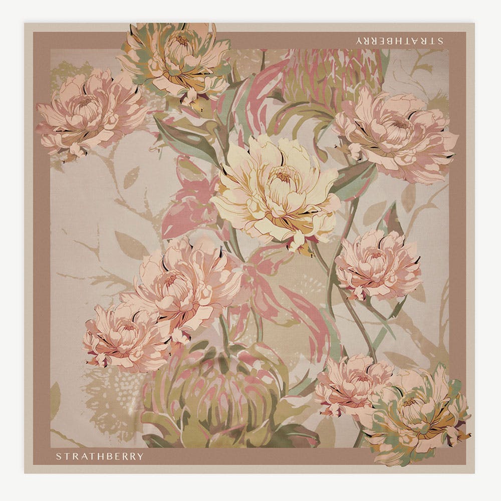 Silk Square Scarf — Oat, Mushroom & Pink