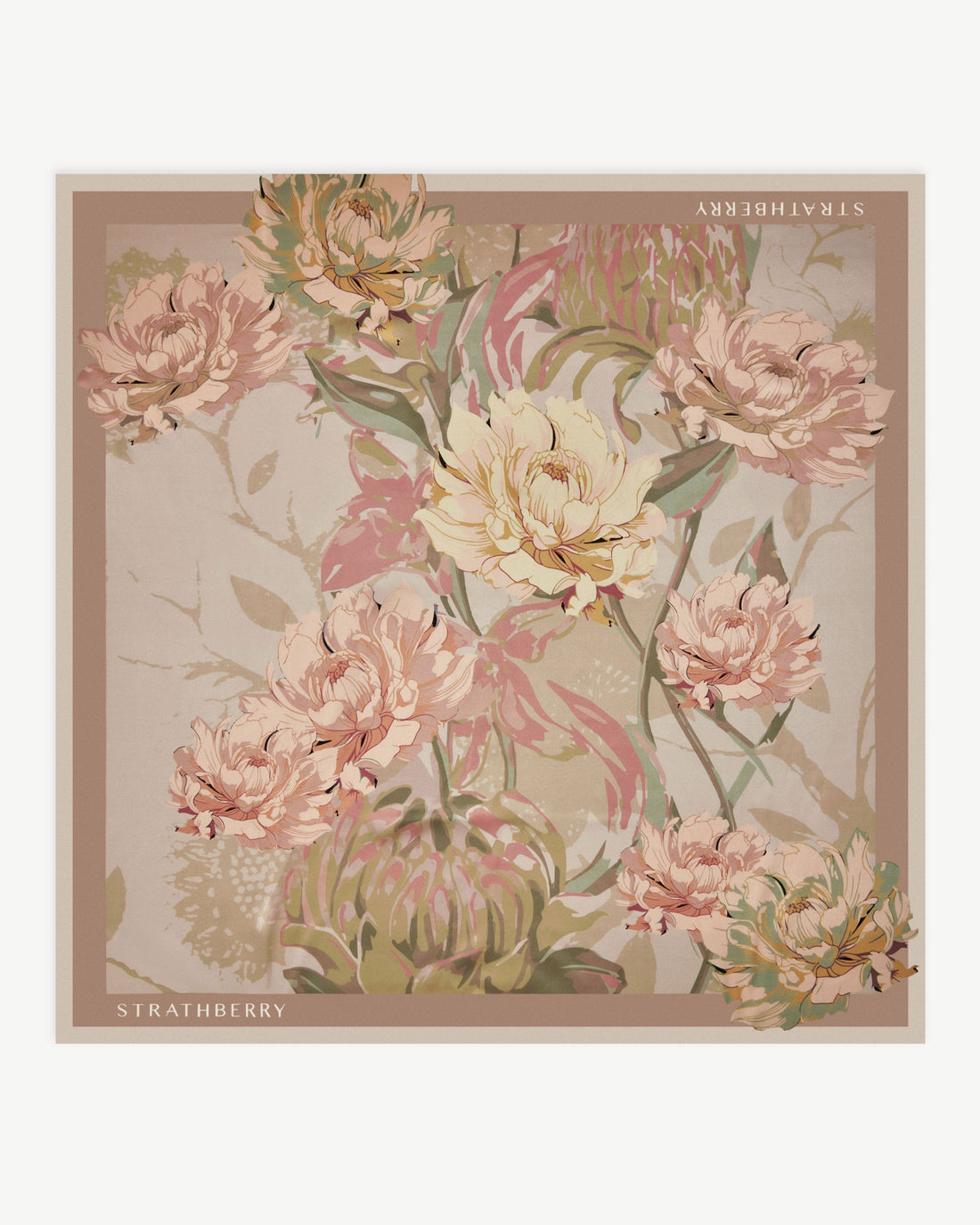 Silk Square Scarf — Oat, Mushroom & Pink