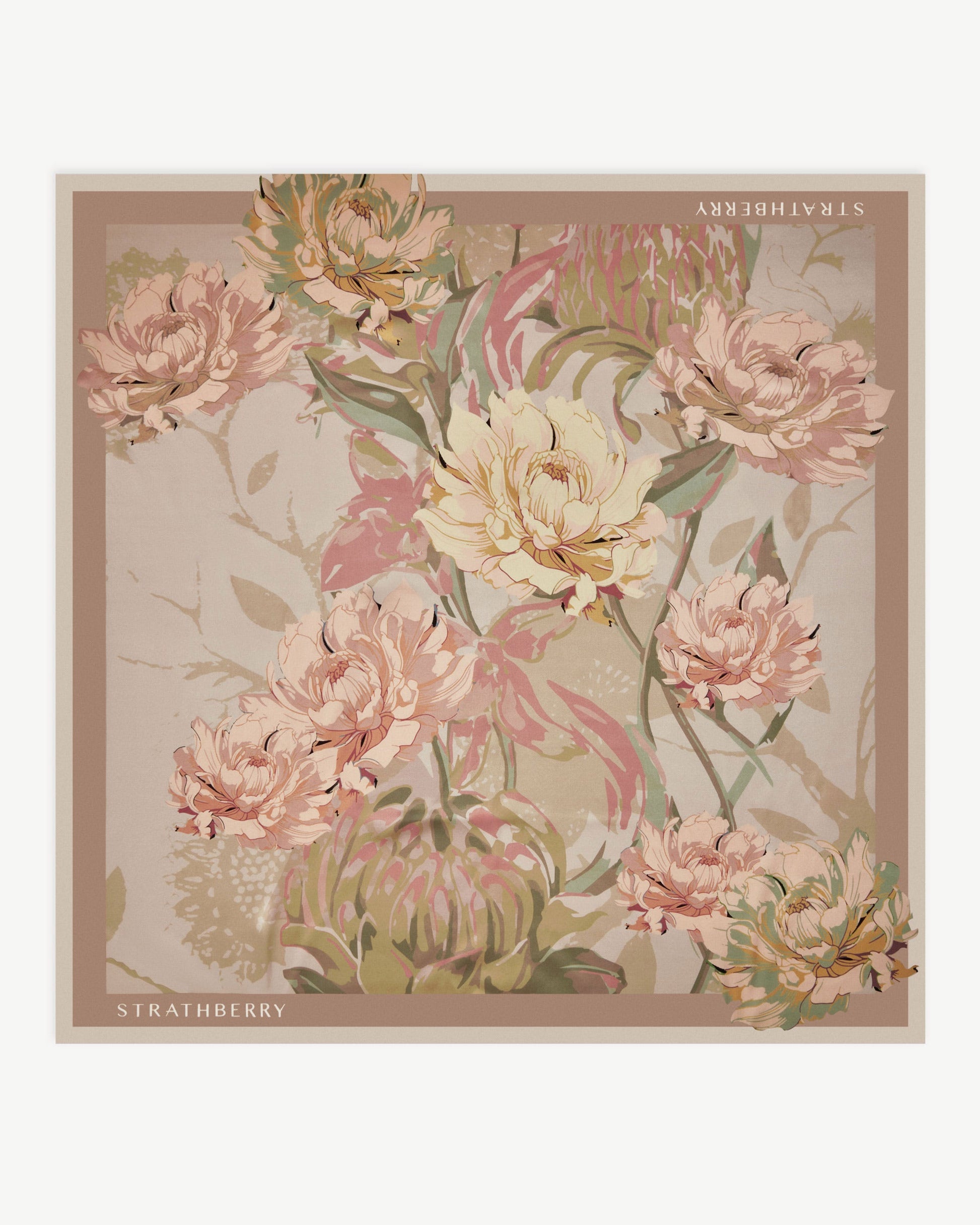 Silk Square Scarf — Oat, Mushroom & Pink