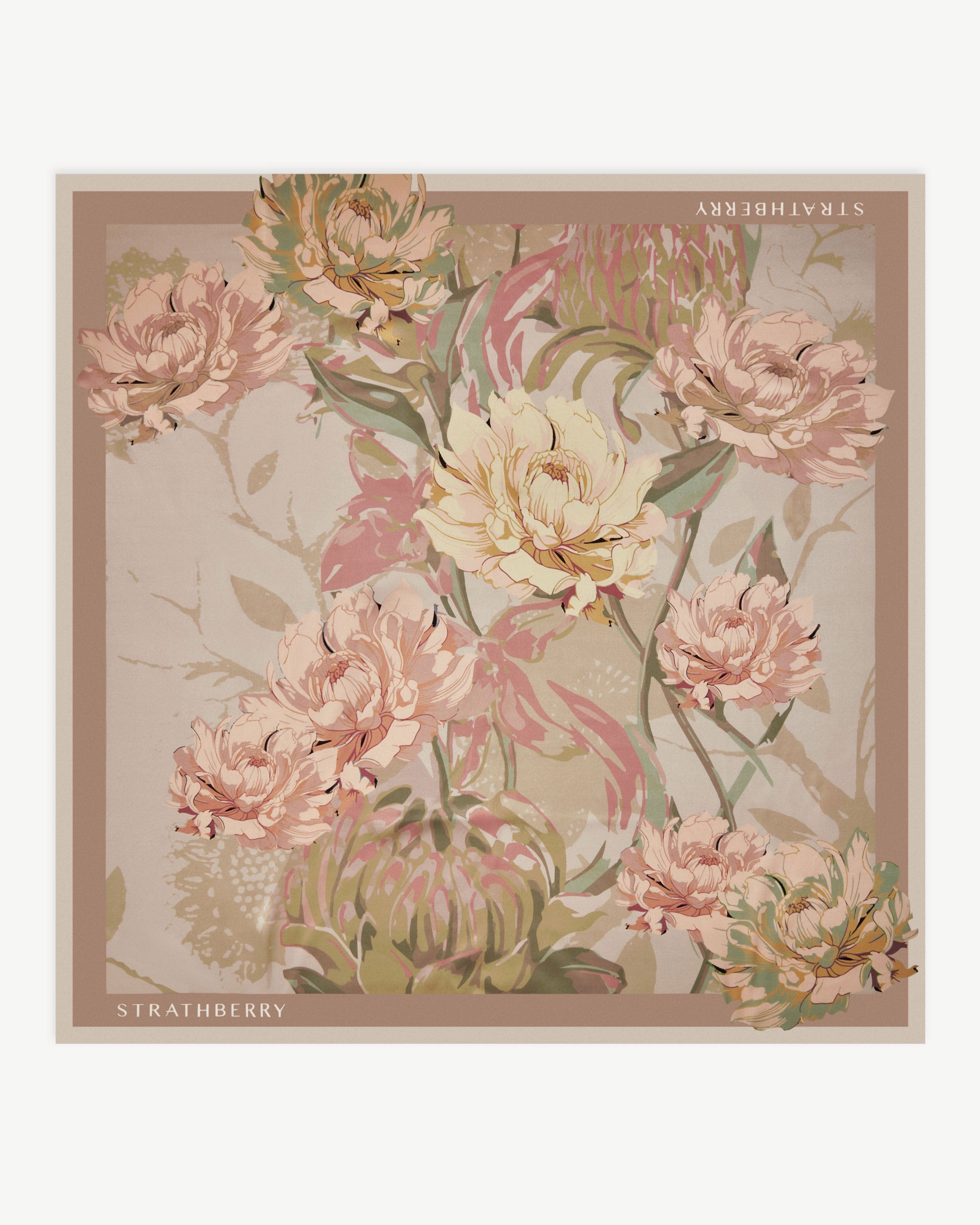 Silk Square Scarf — Oat, Mushroom & Pink