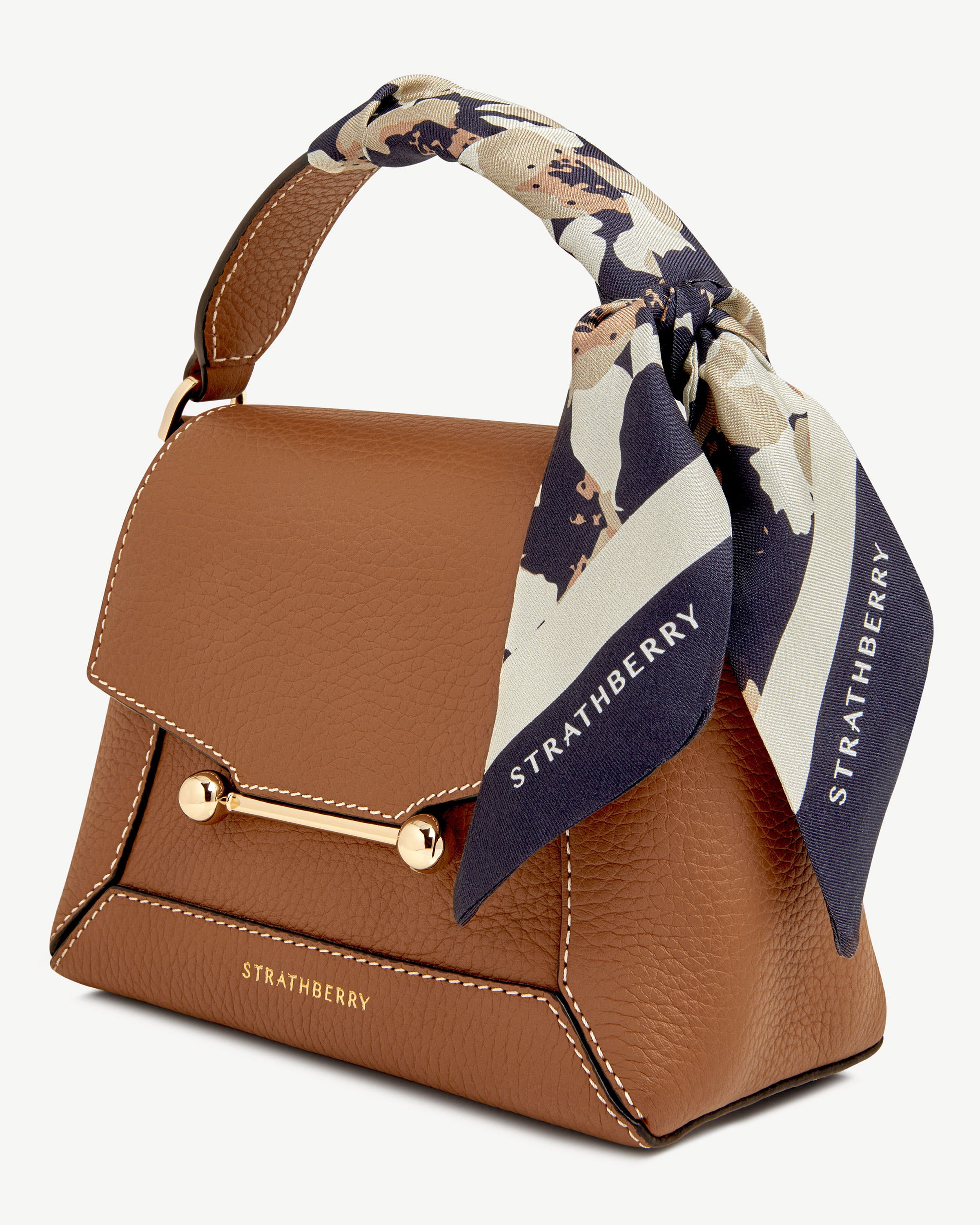 Silk Skinny Scarf — Abstract Floral in Navy & Sand