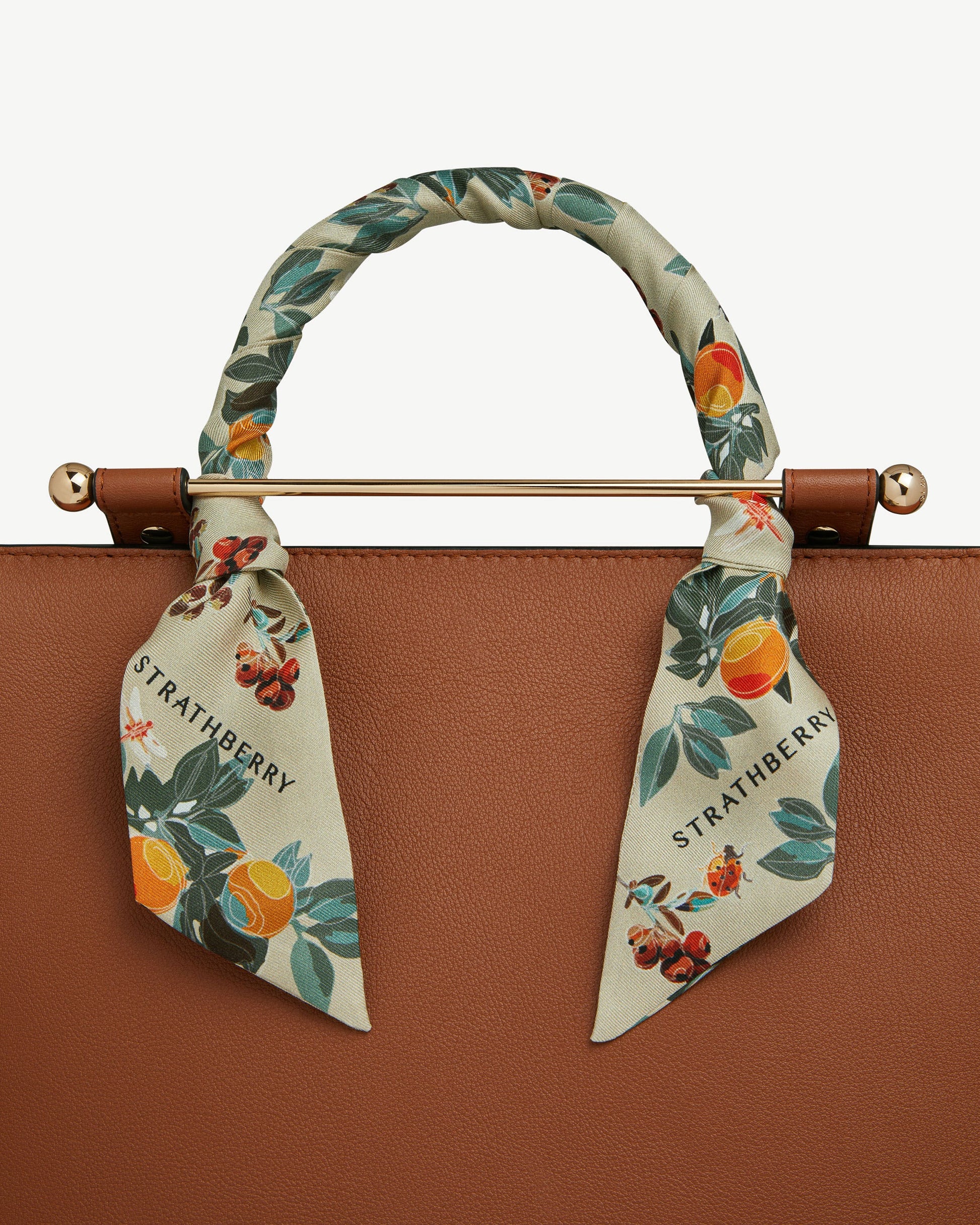 Silk Skinny Scarf — Floral Fruit Print in Orange & Green
