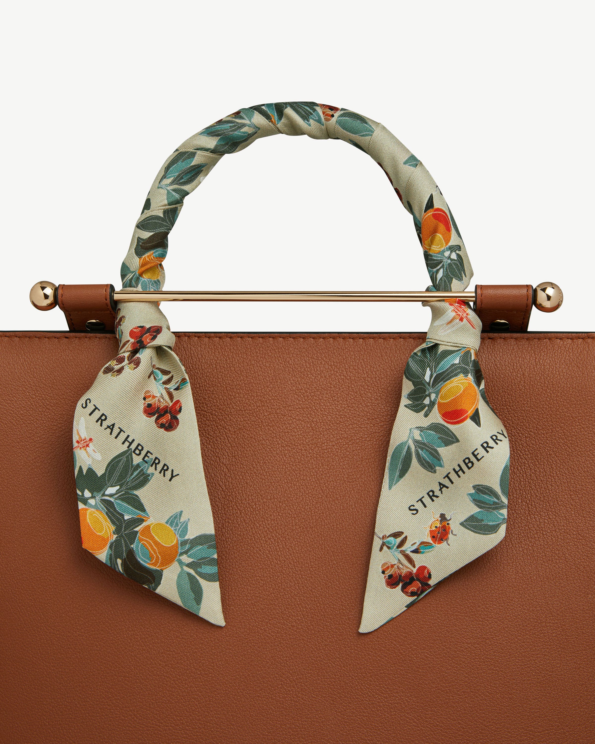 Silk Skinny Scarf — Floral Fruit Print in Orange & Green
