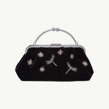 Frame Clutch — Cinq à Sept Black Embroidered Velvet