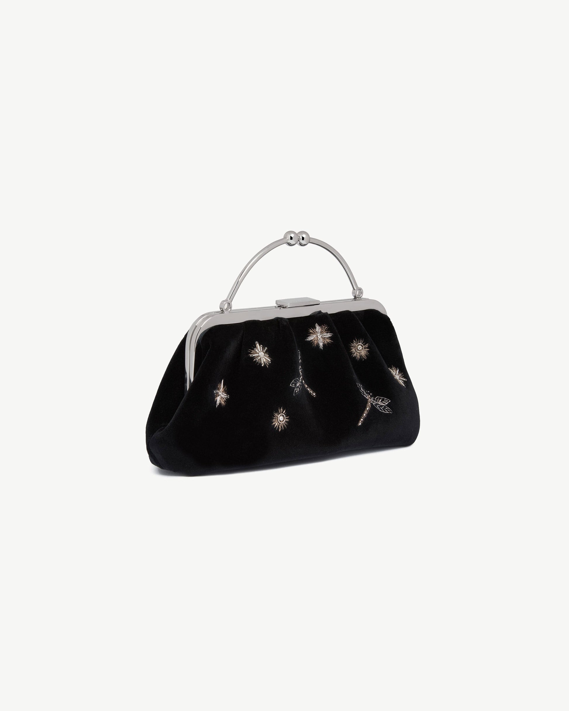 Frame Clutch — Cinq à Sept Black Embroidered Velvet