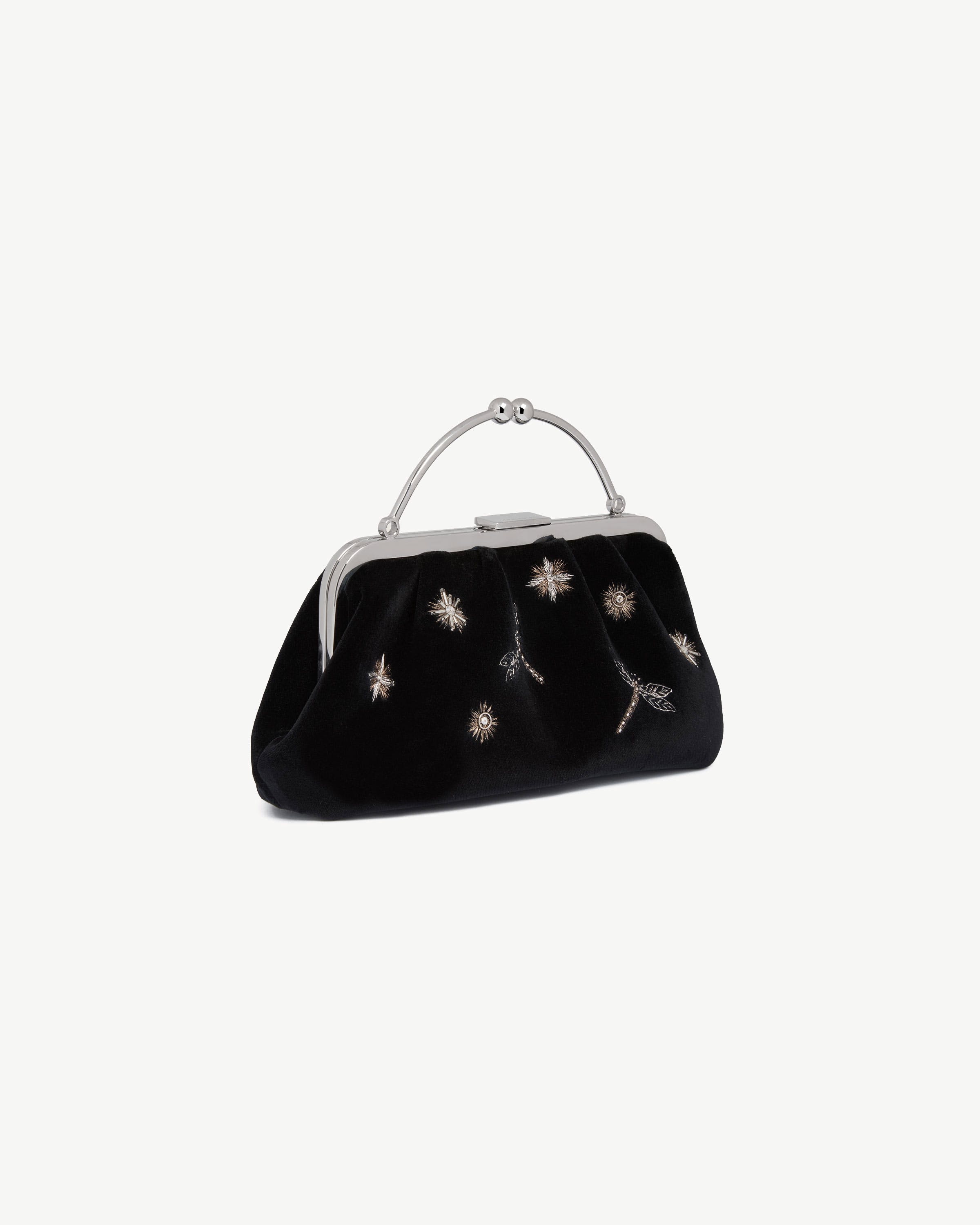 Frame Clutch — Cinq à Sept Black Embroidered Velvet