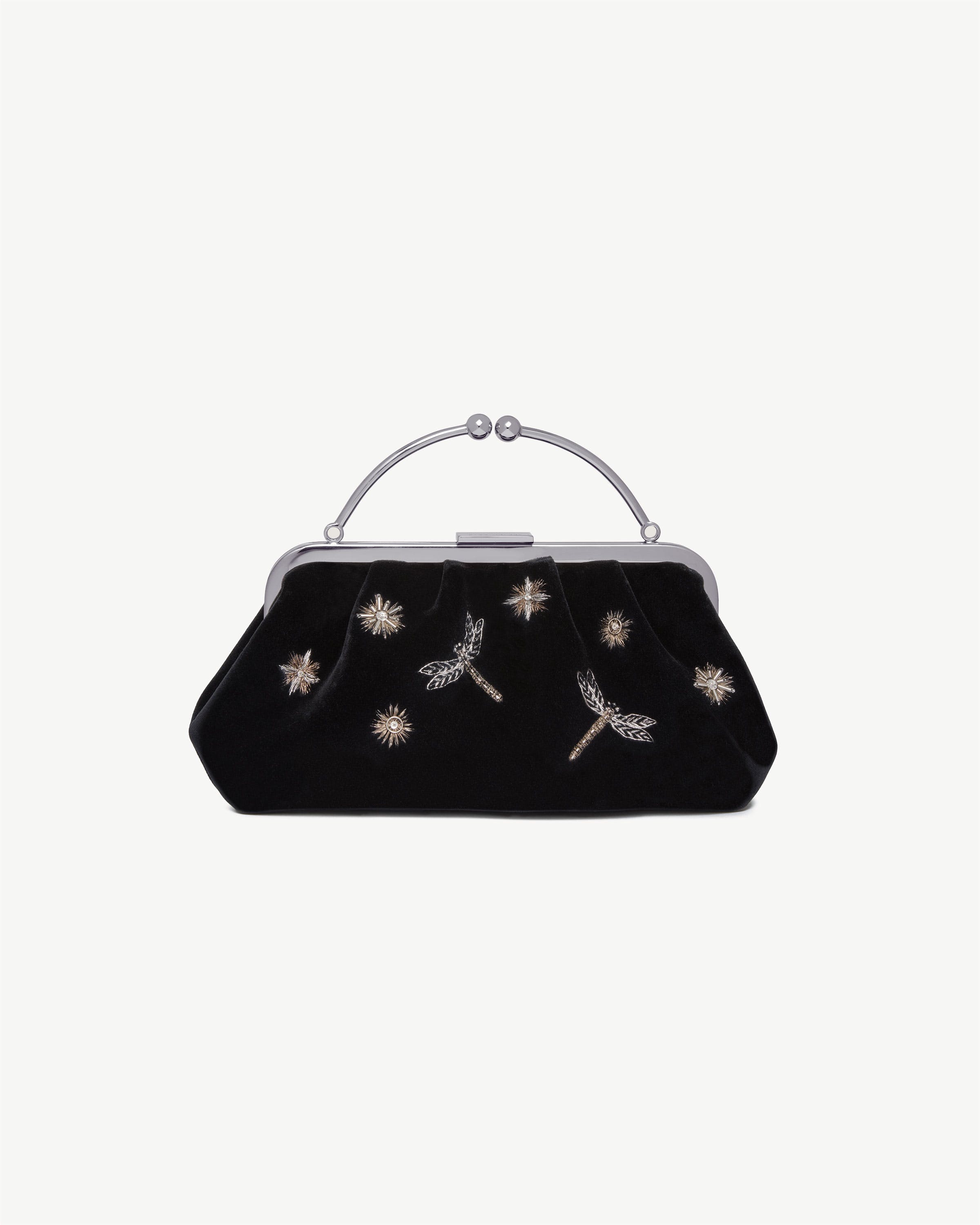 Frame Clutch — Cinq à Sept Black Embroidered Velvet