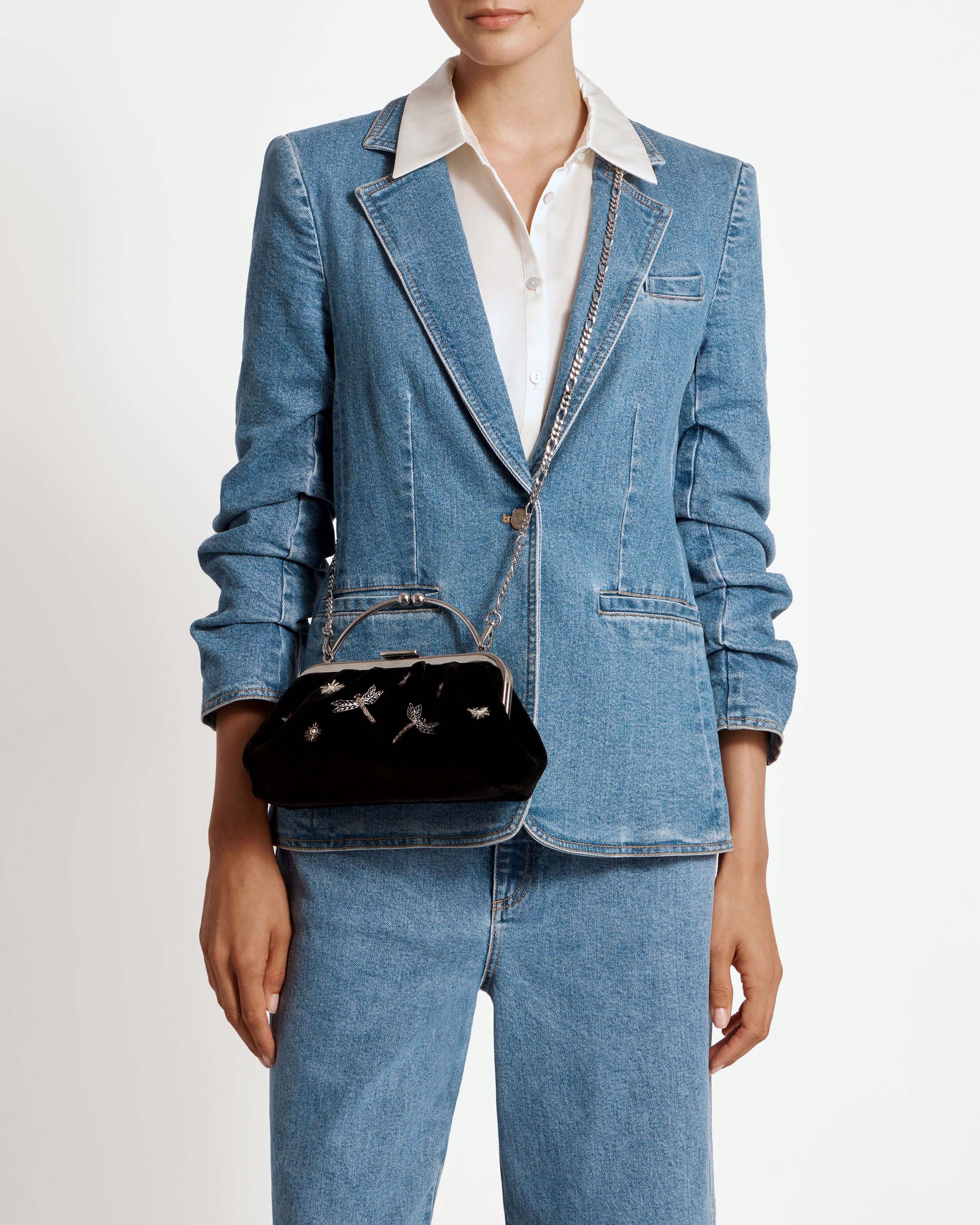 Frame Clutch — Cinq à Sept Black Embroidered Velvet