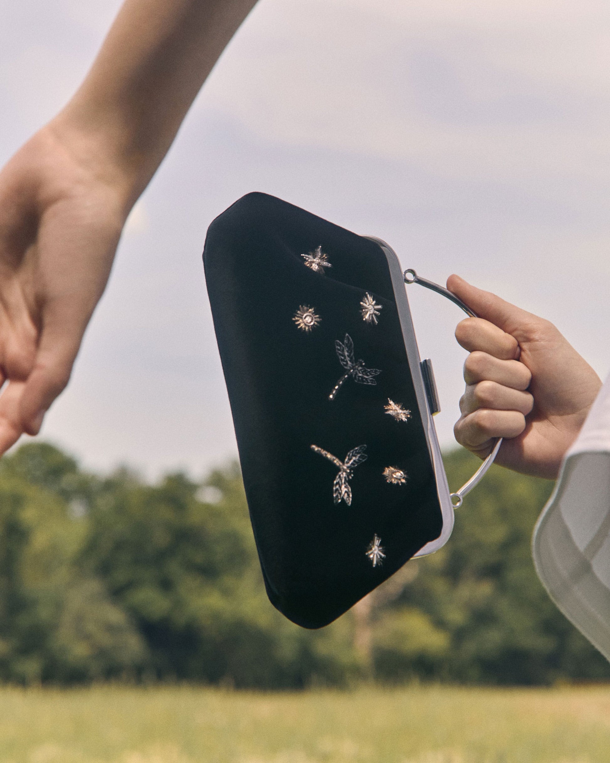 Frame Clutch — Cinq à Sept Black Embroidered Velvet