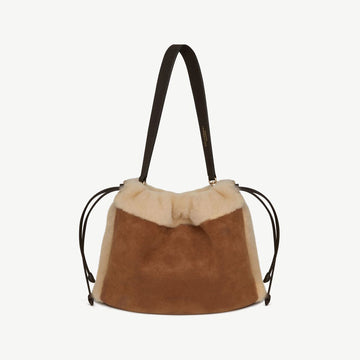 Charlotte Midi Drawstring — Tan Suede & Shearling