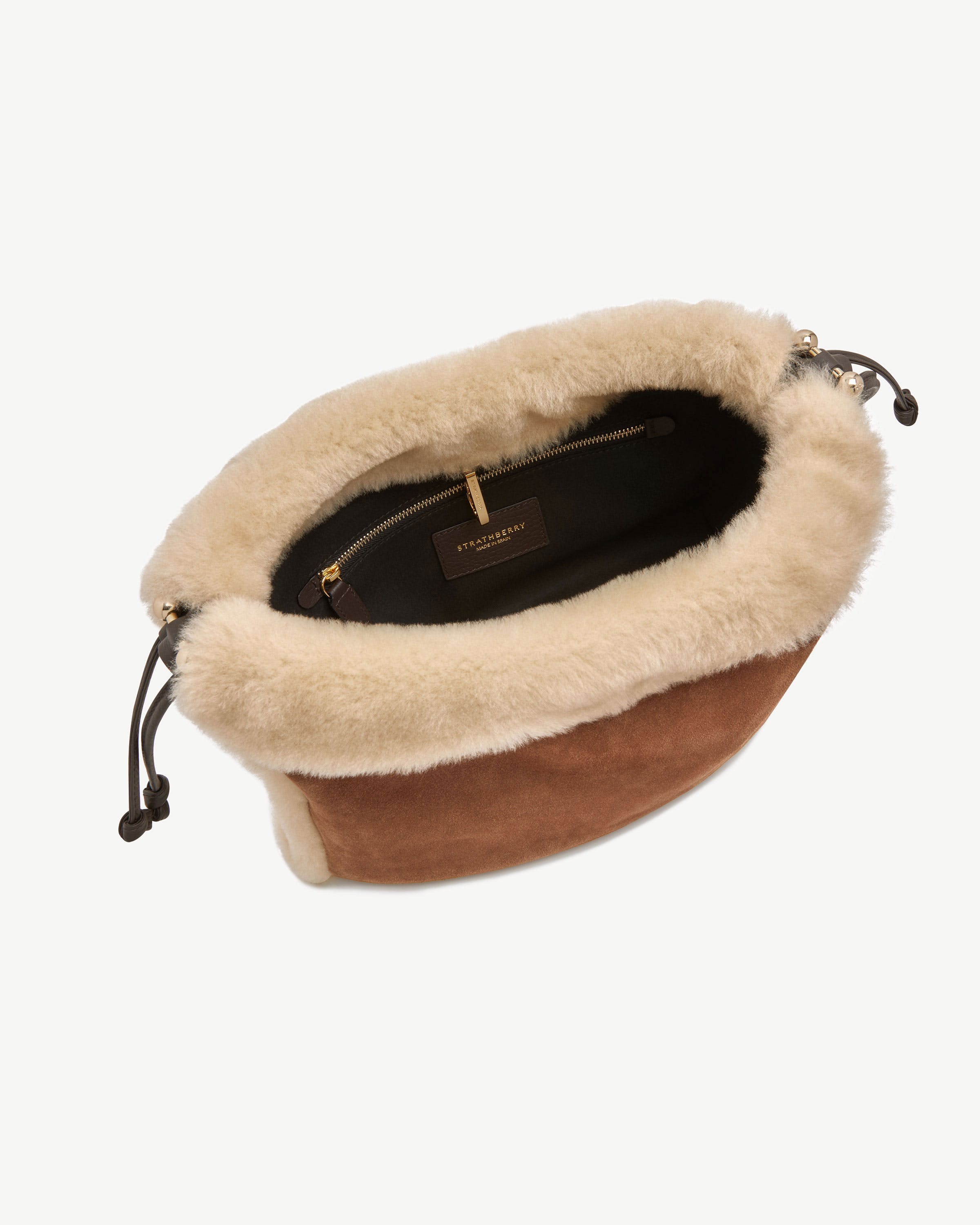 Charlotte Midi Drawstring — Tan Suede & Shearling