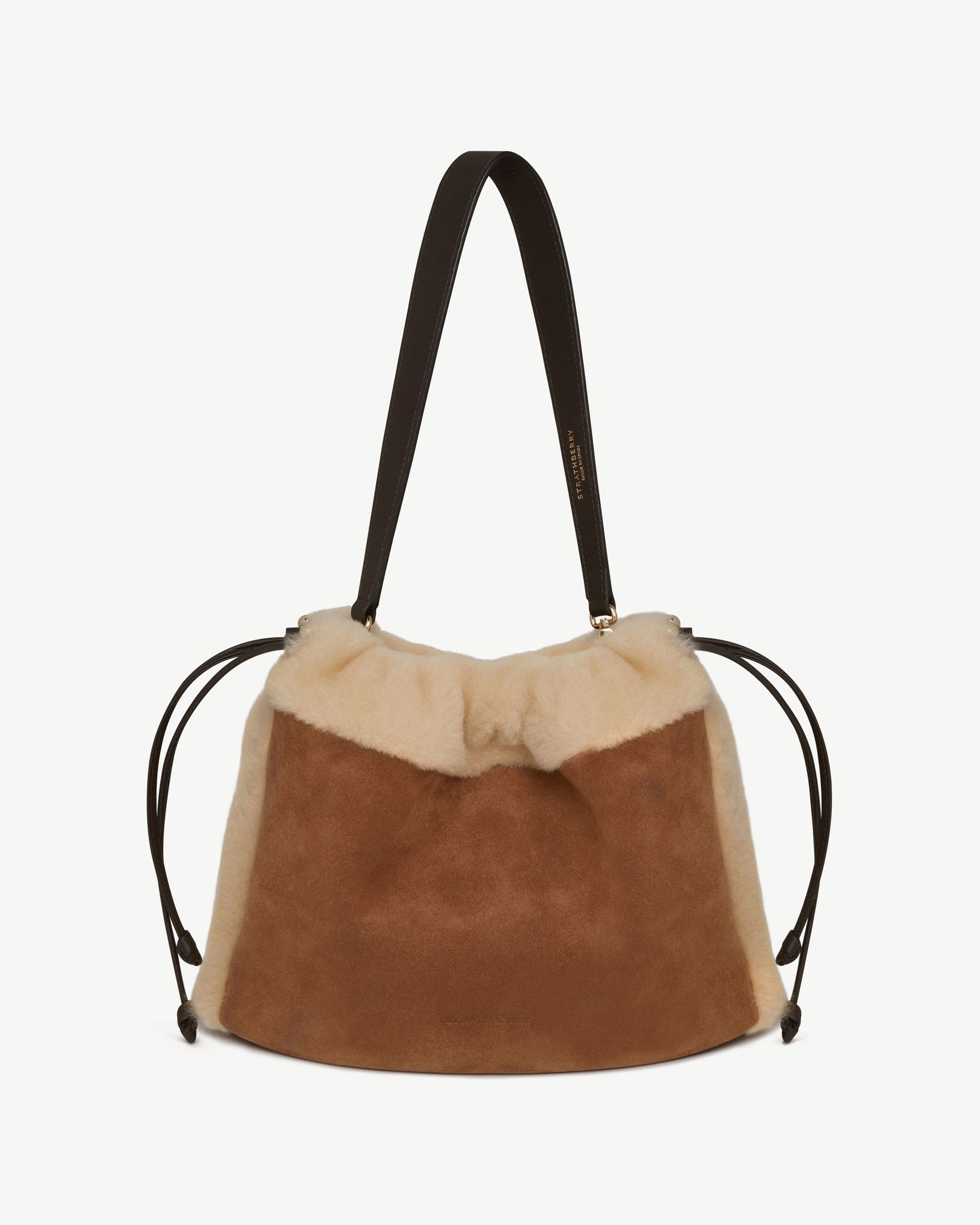 Charlotte Midi Drawstring — Tan Suede & Shearling