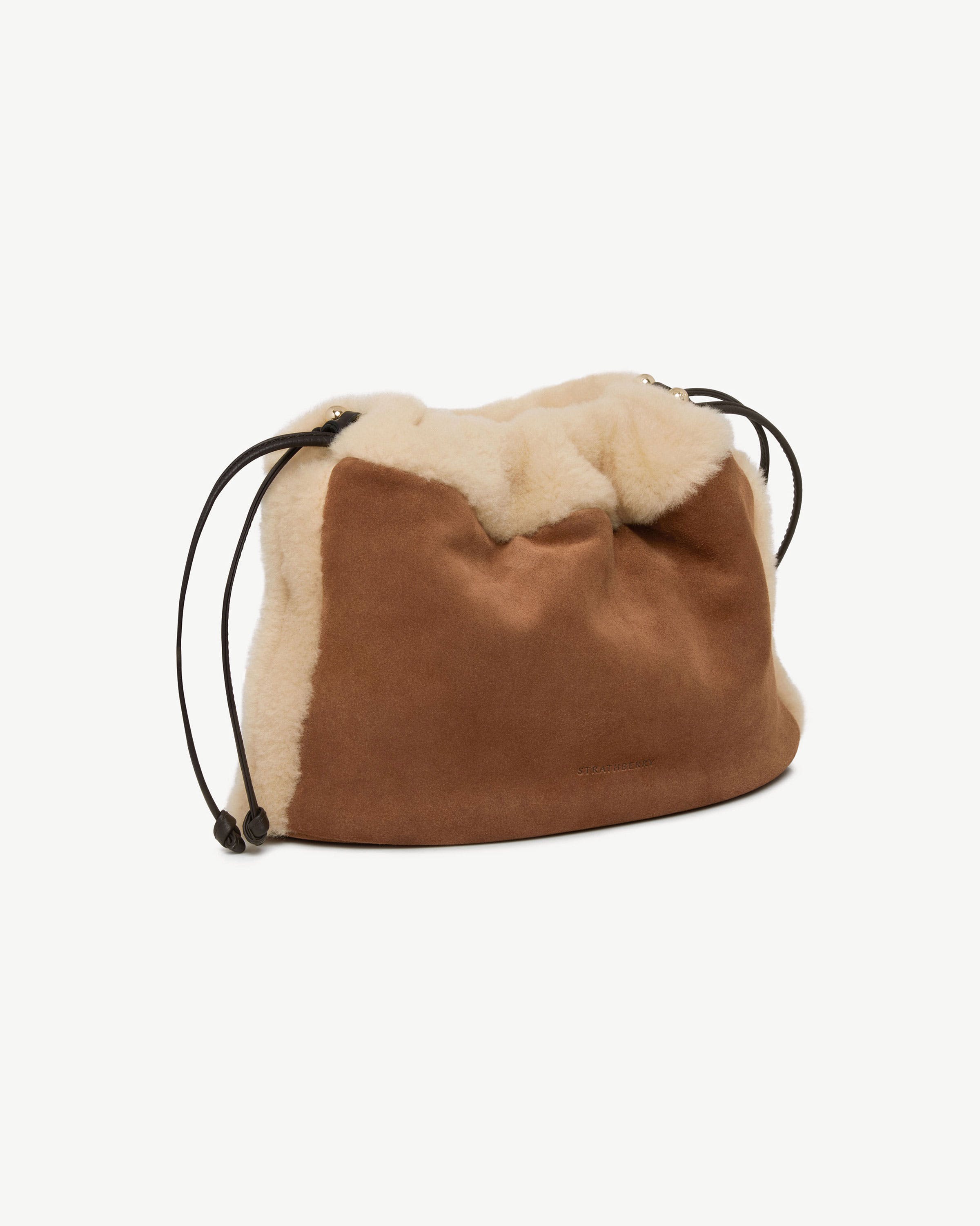 Charlotte Midi Drawstring — Tan Suede & Shearling