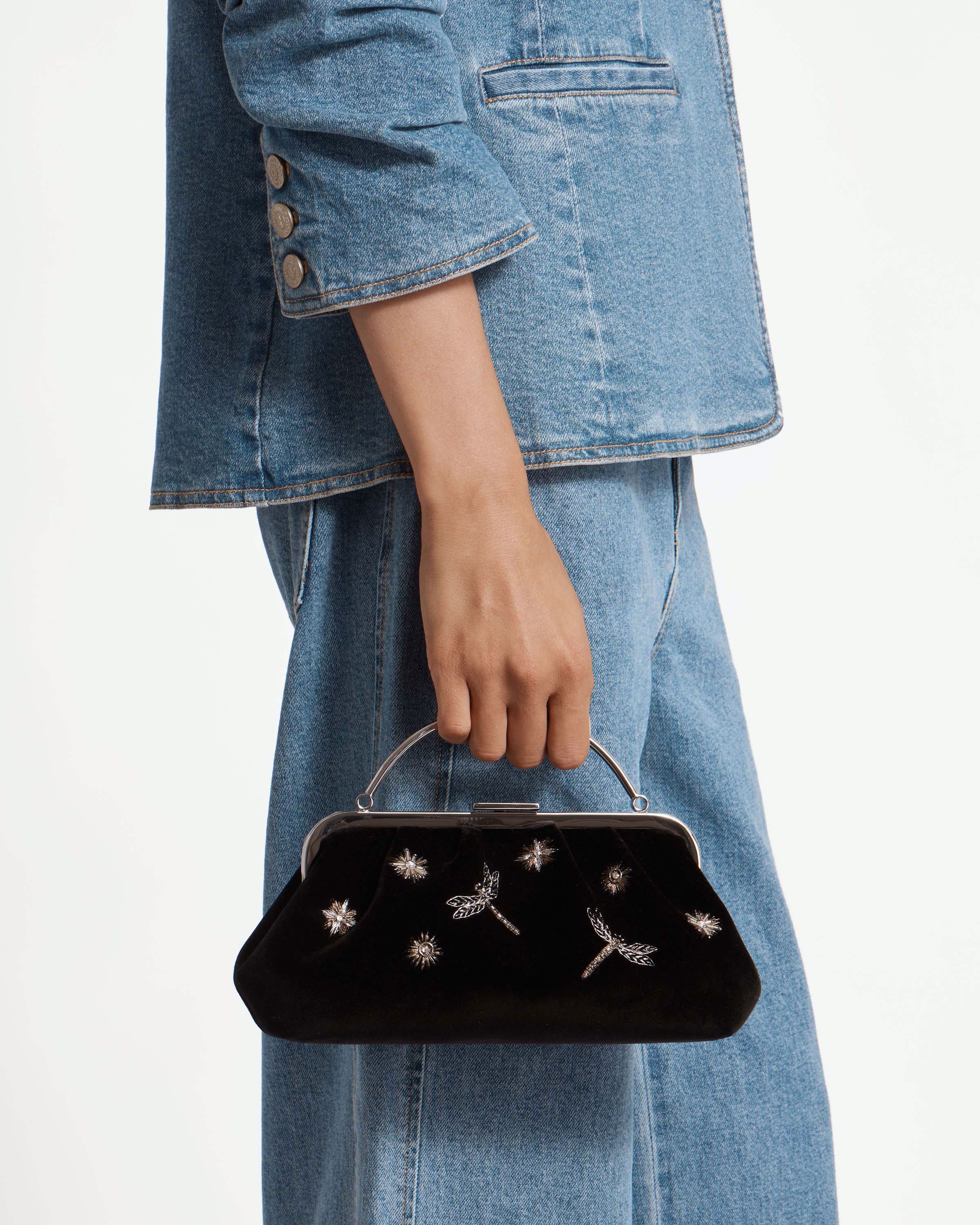 Frame Clutch — Cinq à Sept Black Embroidered Velvet
