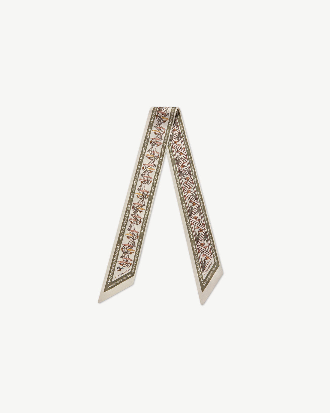 Silk Skinny Scarf — Geometric Print in Vanilla & Sage