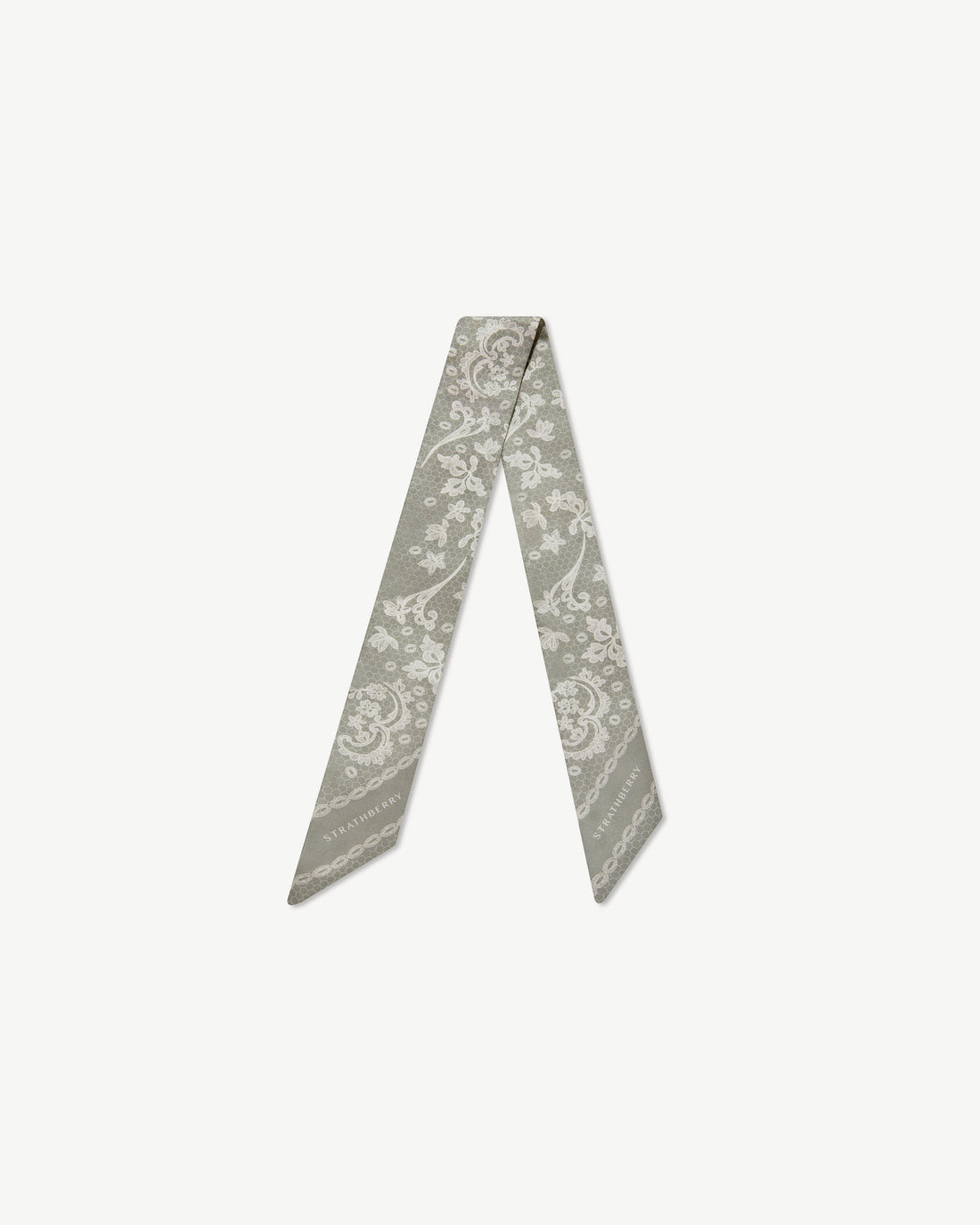 Silk Skinny Scarf — Sage Lace Print