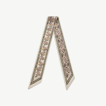 Silk Skinny Scarf — Geometric Print in Vanilla & Sage