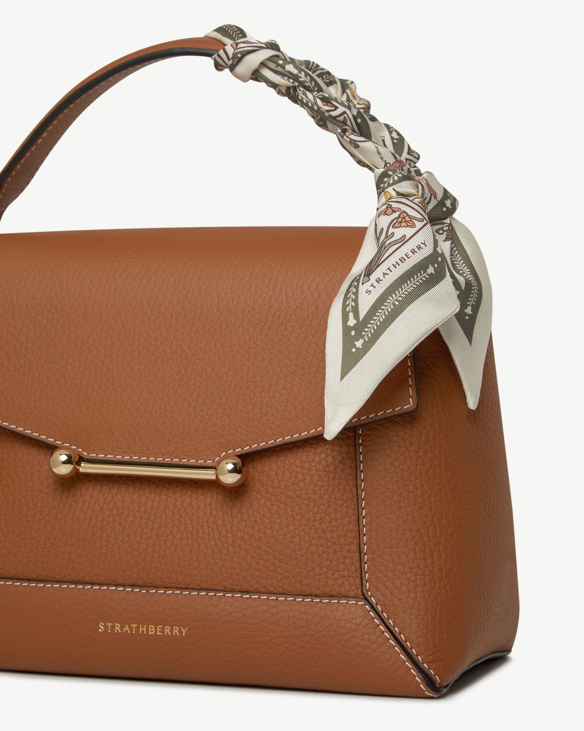 Silk Skinny Scarf — Geometric Print in Vanilla & Sage