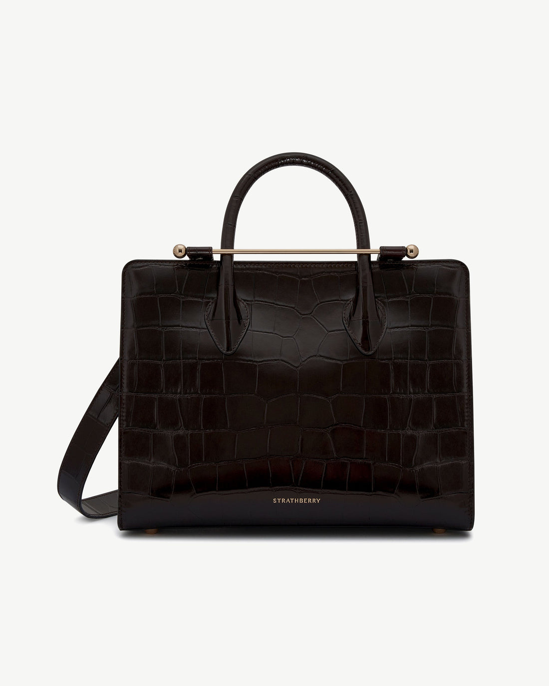 Midi Tote — Mahogany Croc-Embossed Leather