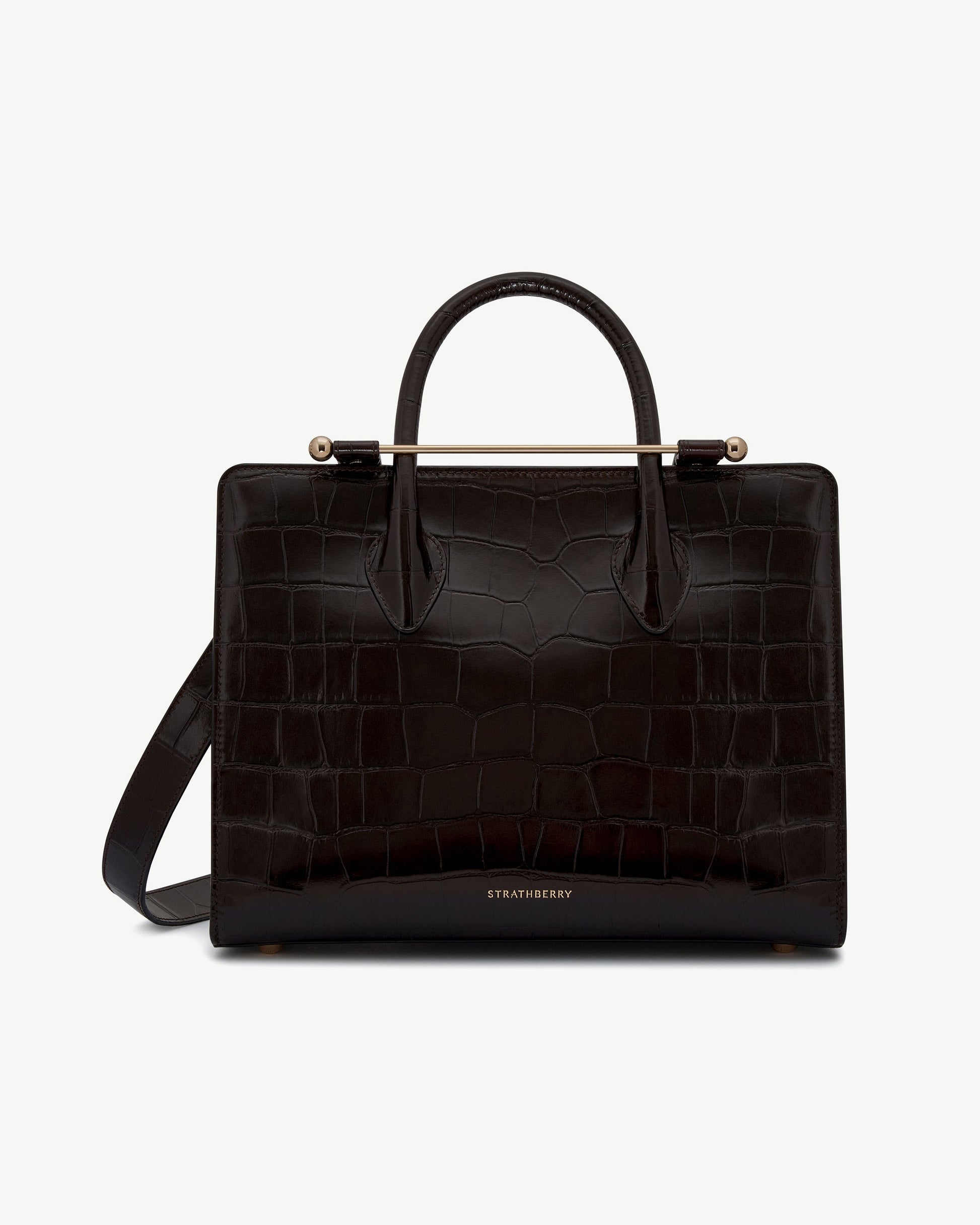 Midi Tote — Mahogany Croc-Embossed Leather