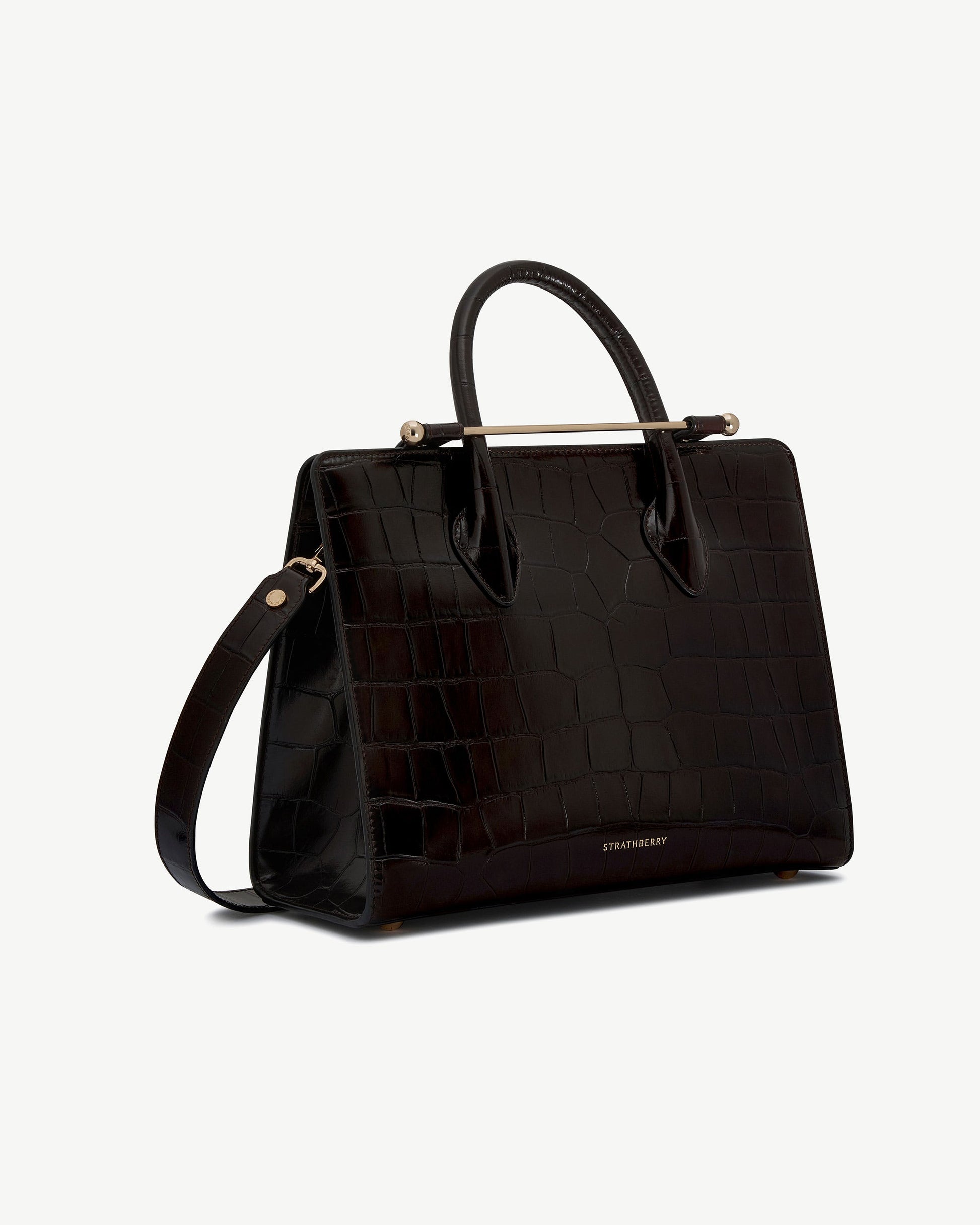 Midi Tote — Mahogany Croc-Embossed Leather